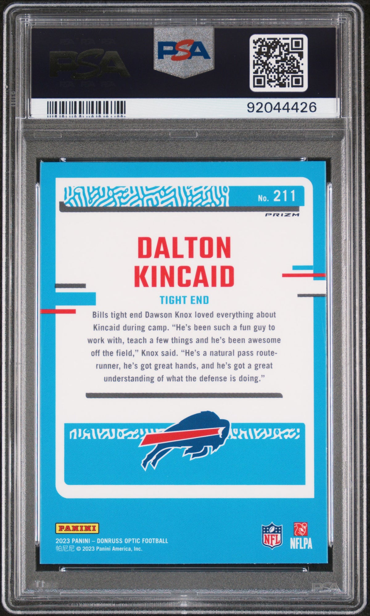 2023 Panini Donruss Optic Dalton Kincaid Fire #211 PSA 9