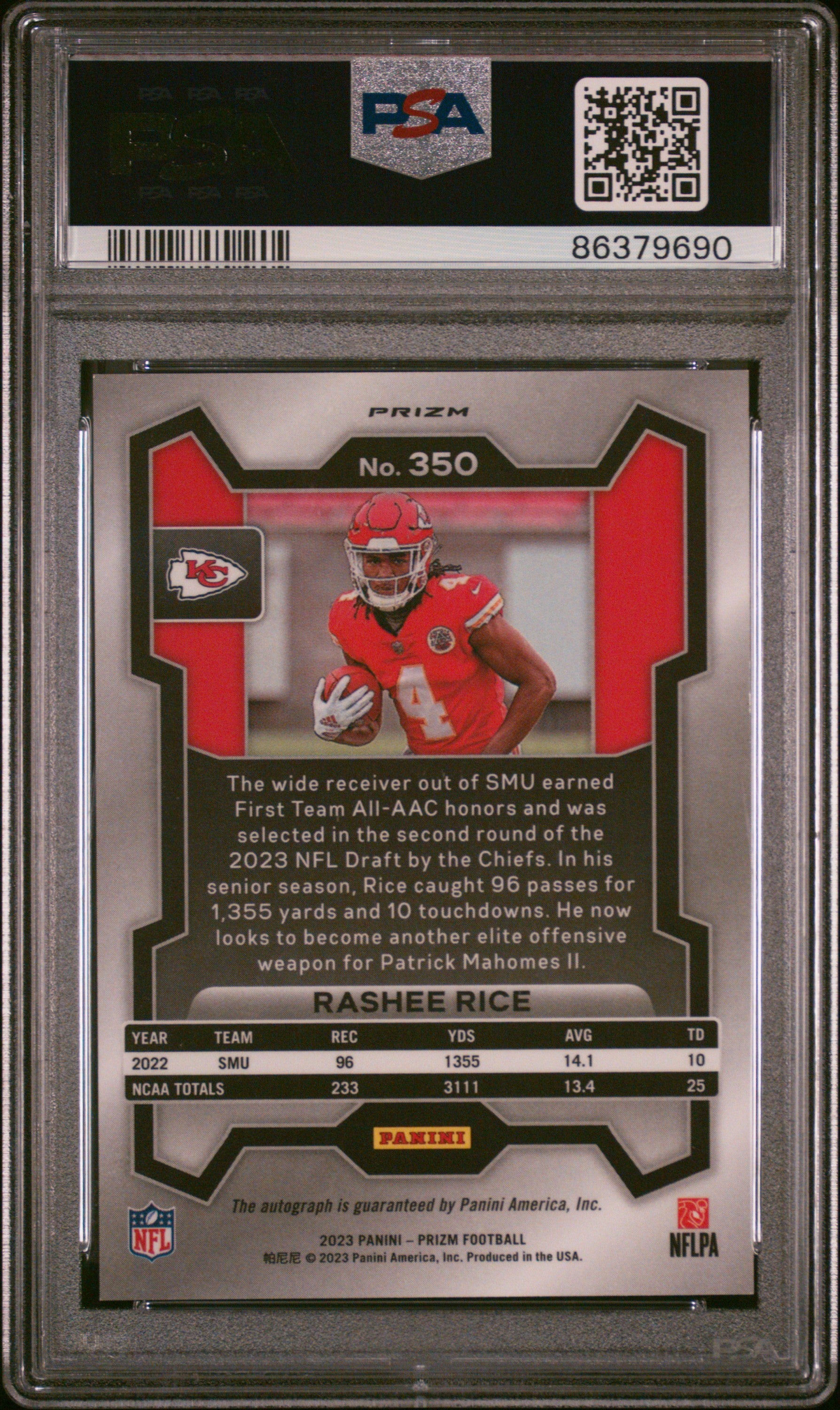 2023 Prizm Rashee Rice Autograph Pink Rookie #350 PSA 9 Kansas City Chiefs