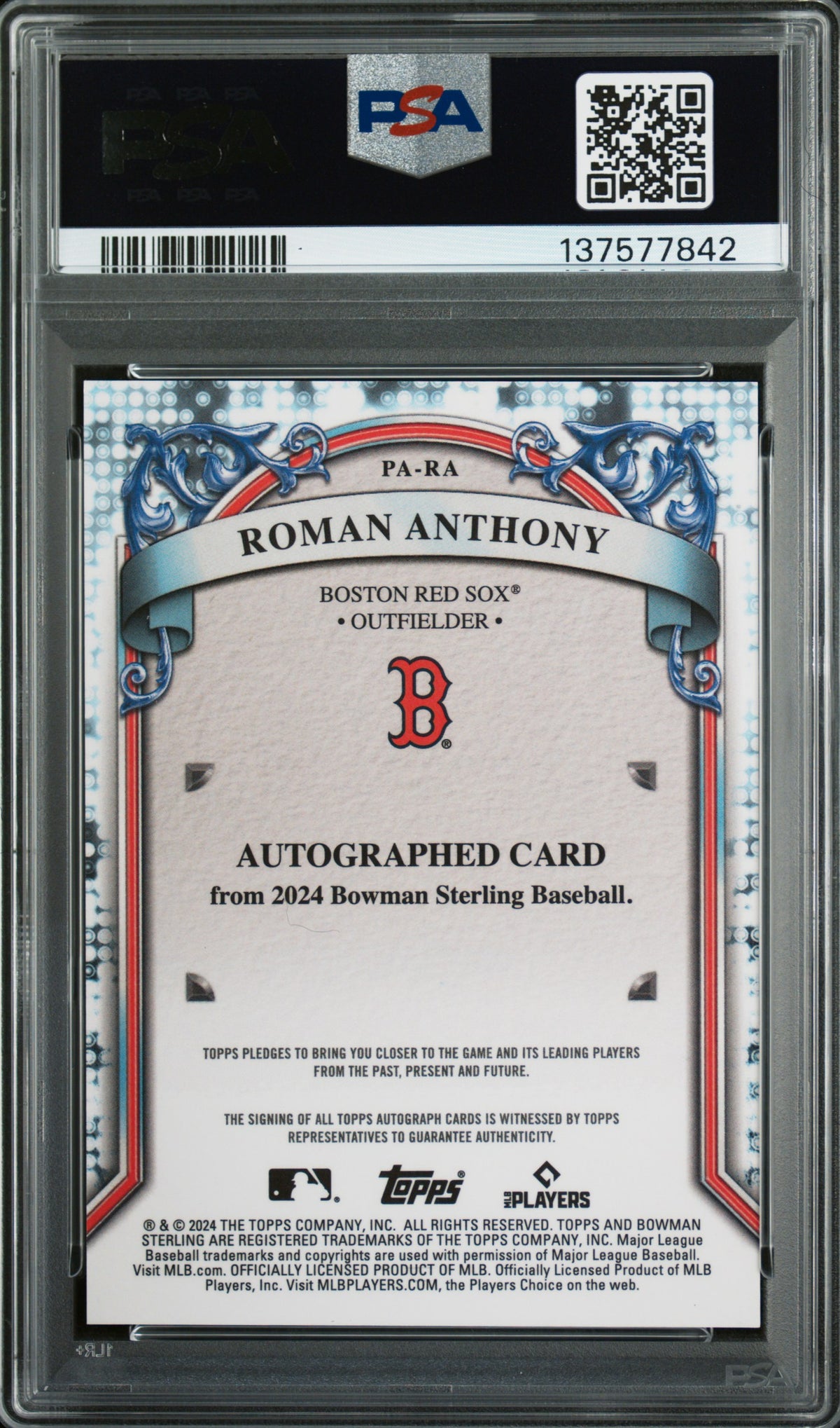 2024 Bowman Sterling Prospect Autographs Roman Anthony #PARA PSA A Auto 10