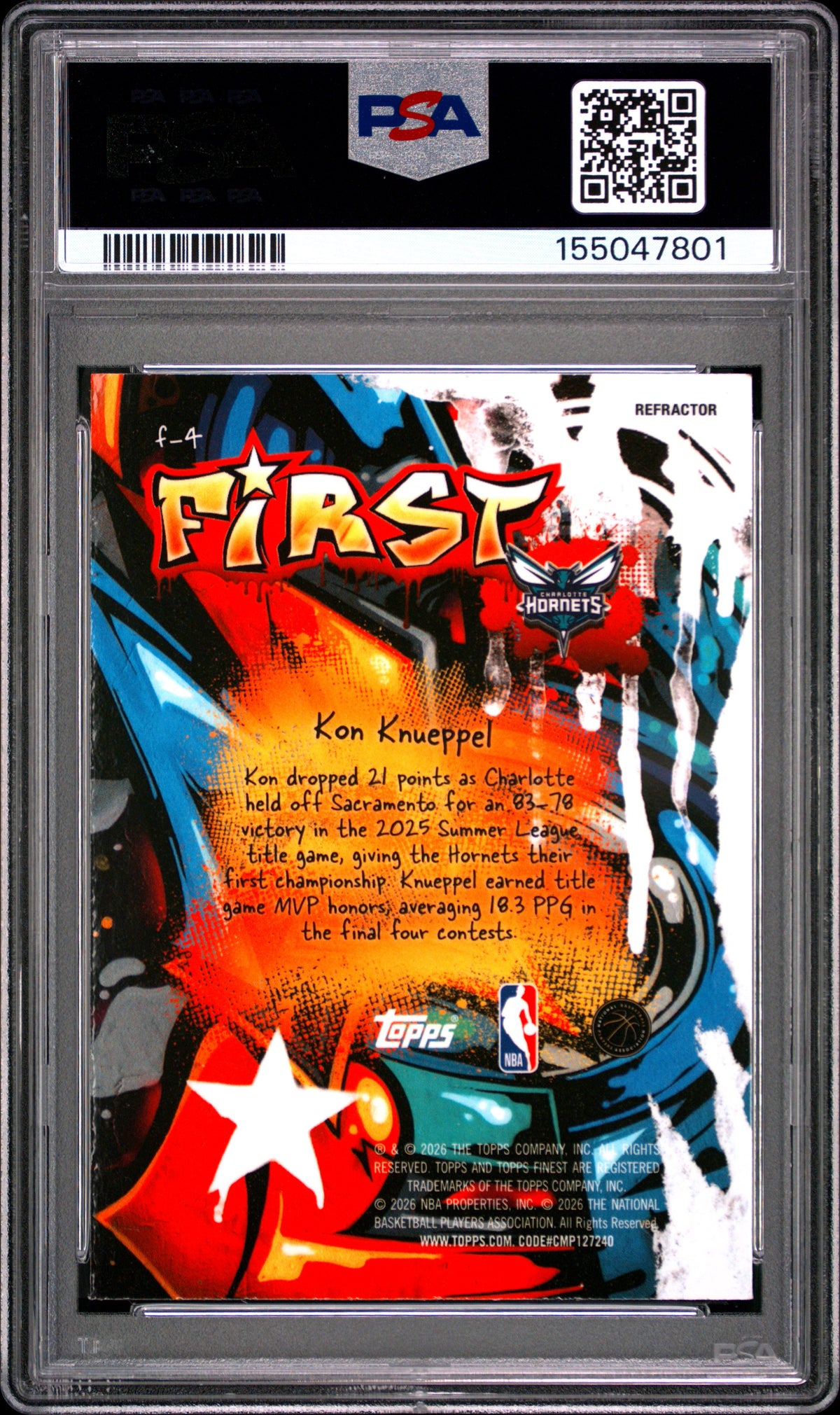 2025 Topps Finest First Kon Knueppel Refractor #F-4 PSA 10