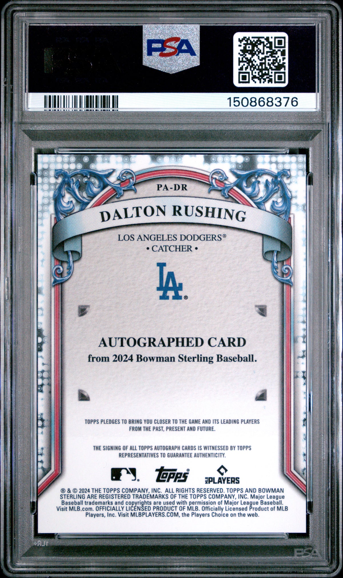 2024 Bowman Sterling Prospect Autographs Dalton Rushing #PADR PSA 10