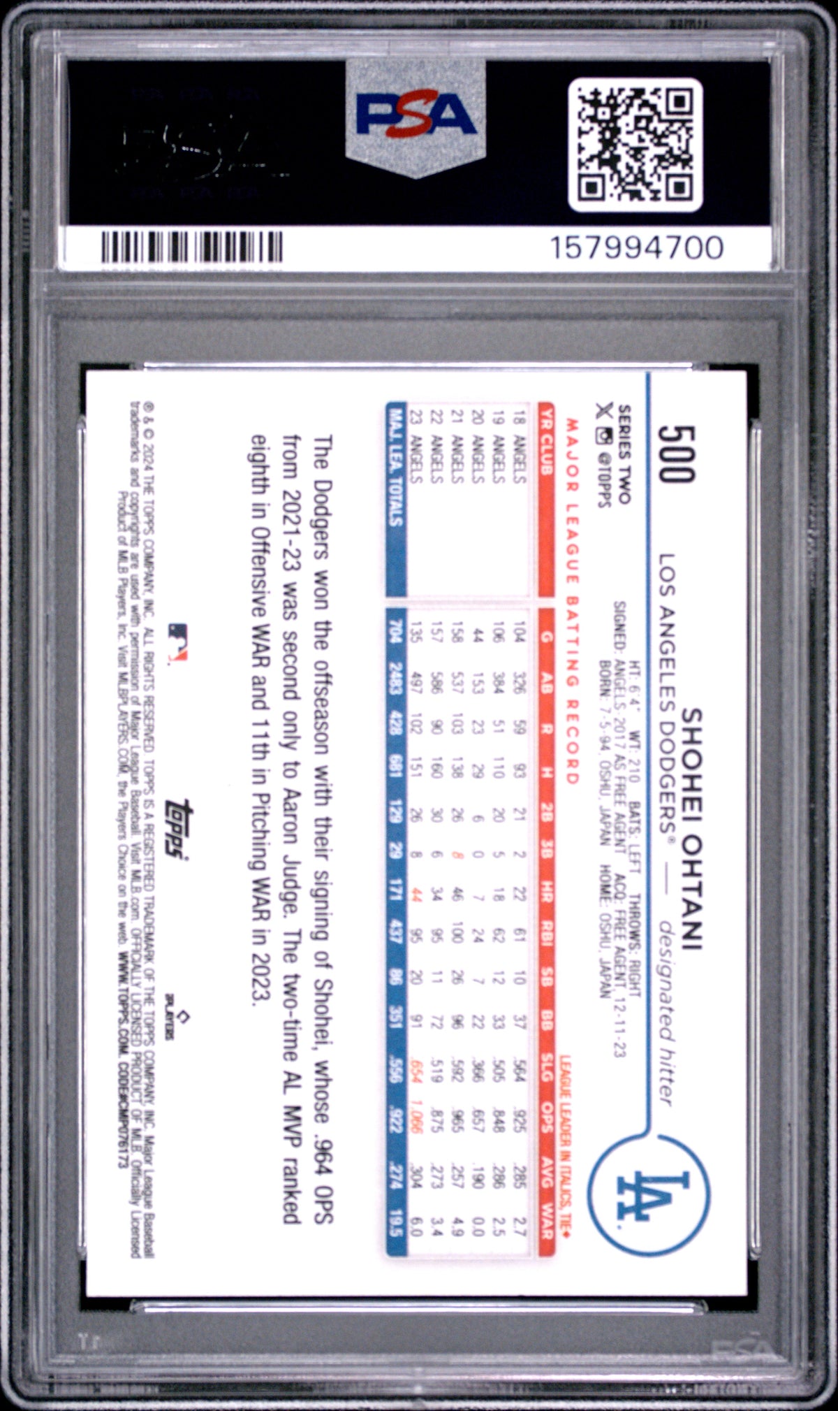 2024 Topps Shohei Ohtani Aqua #500 PSA 9