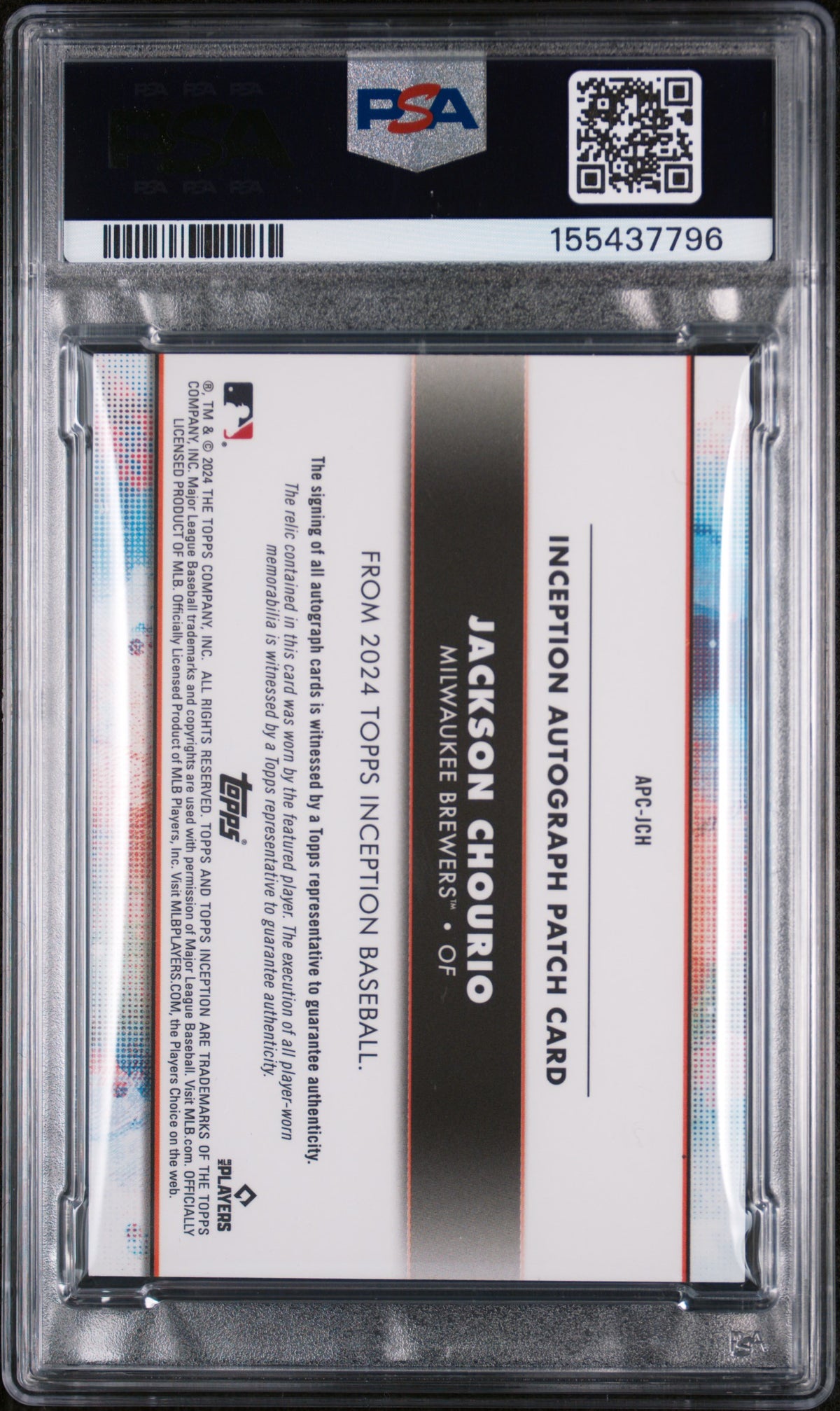 2024 Topps Inception Autograph Patch Jackson Chourio Green 88/99 #APCJCH PSA 9