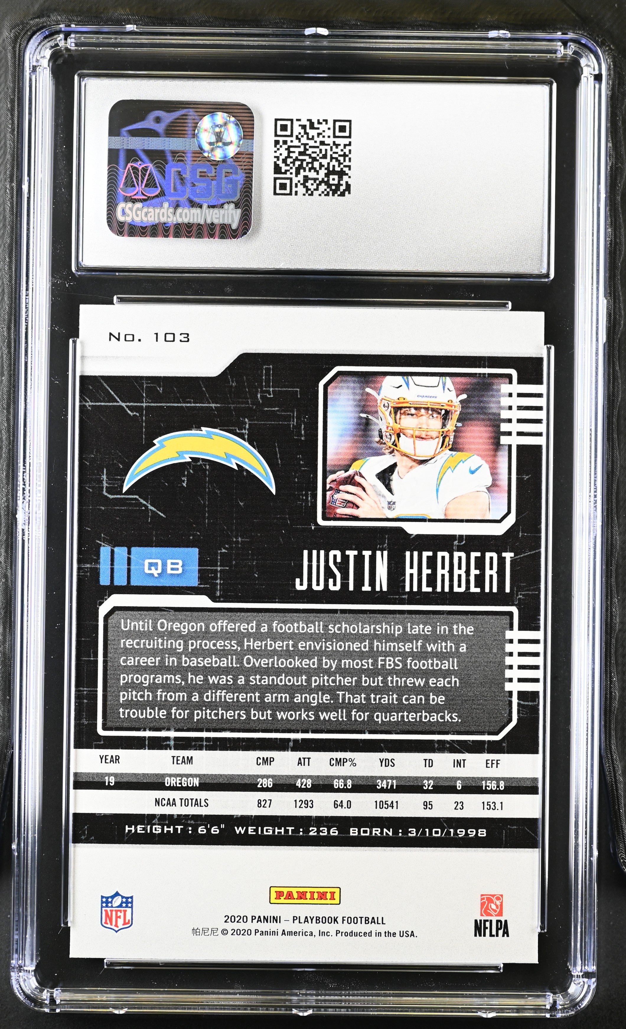 2020 Panini Playbook Justin Herbert Rookie CGC 10 GEM MINT San Diego Chargers