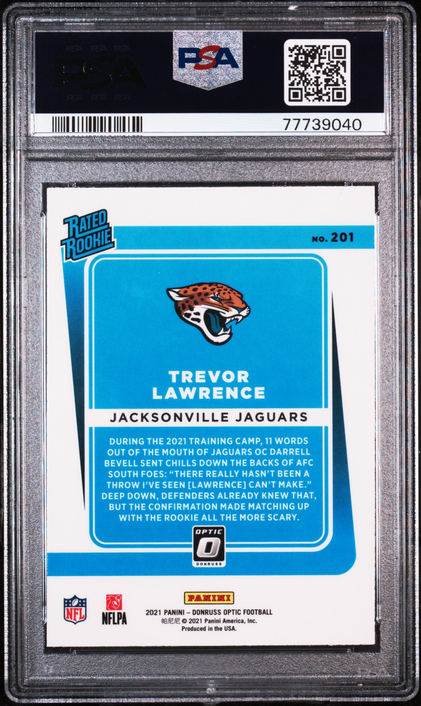 2021 Panini Donruss Optic Trevor Lawrence Rookie #201 PSA 8 Jacksonville Jaguars