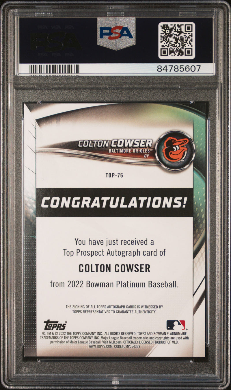 2022 Bowman Platinum Top Prospects Colton Cowser Top Prospects Autograph PSA 9