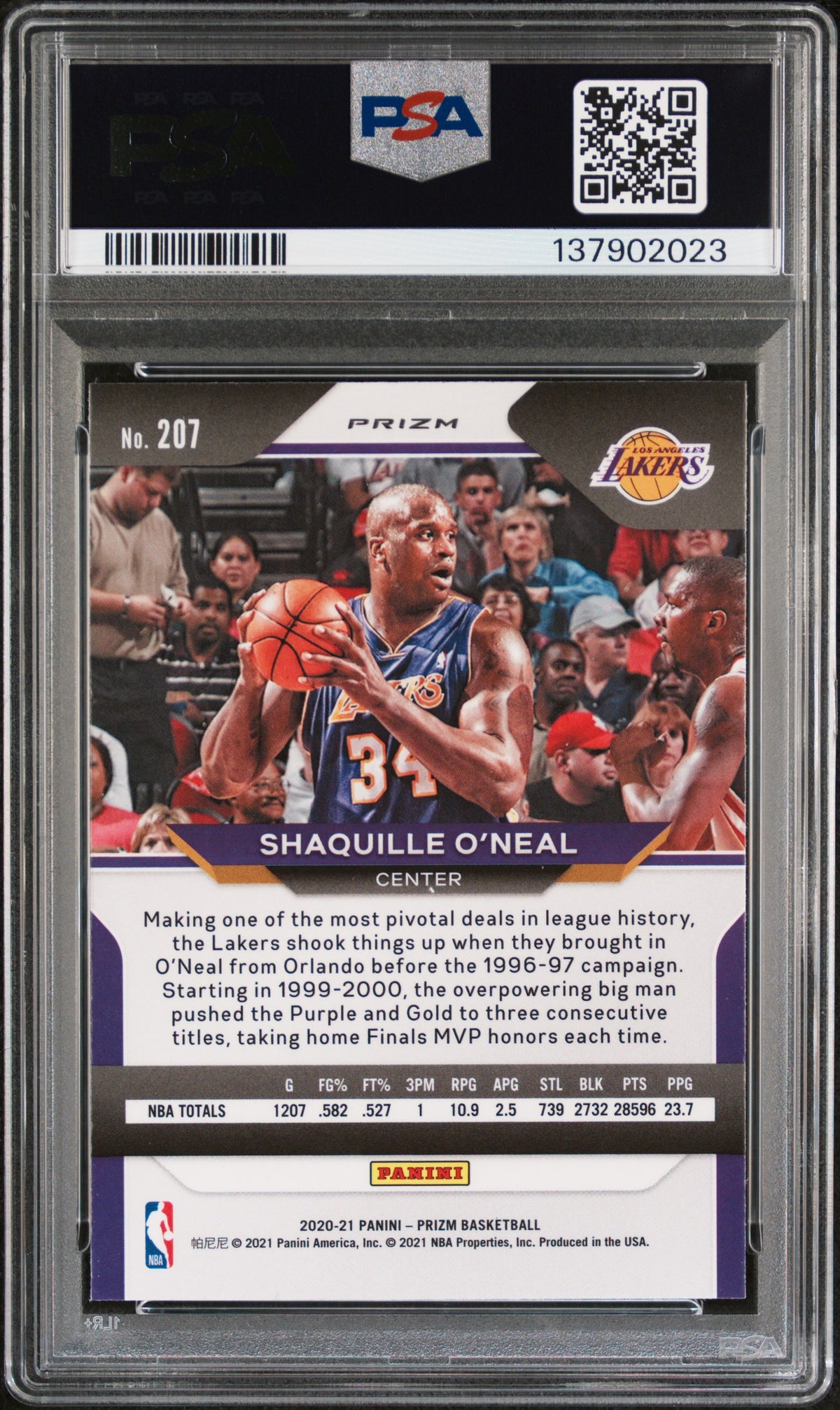 2020 Panini Prizm Shaquille O'Neal Pink Ice #207 PSA 9 MINT Los Angeles Lakers