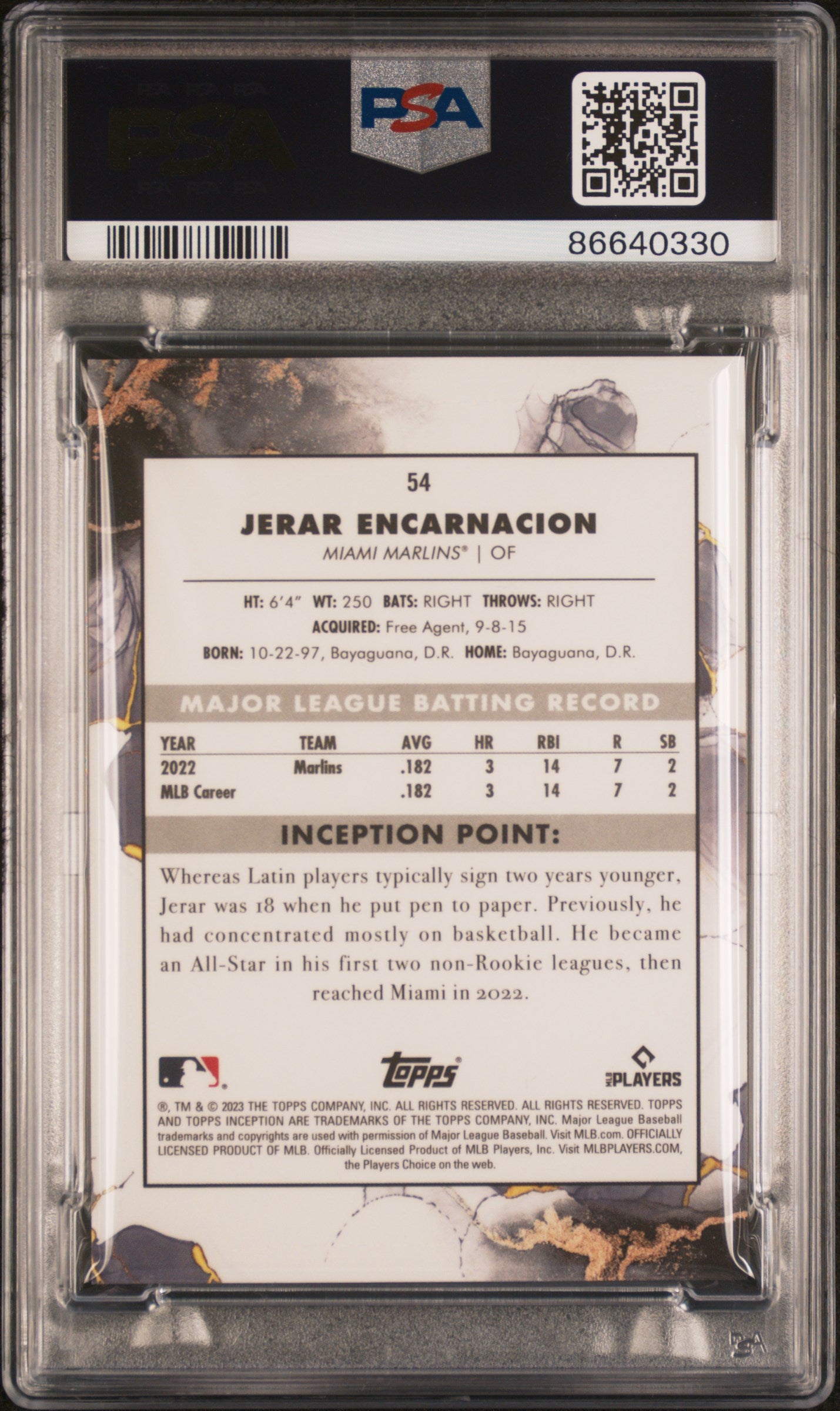 2023 Topps Inception Jerar Encarnacion Orange /50 #54 PSA 10 Baseball
