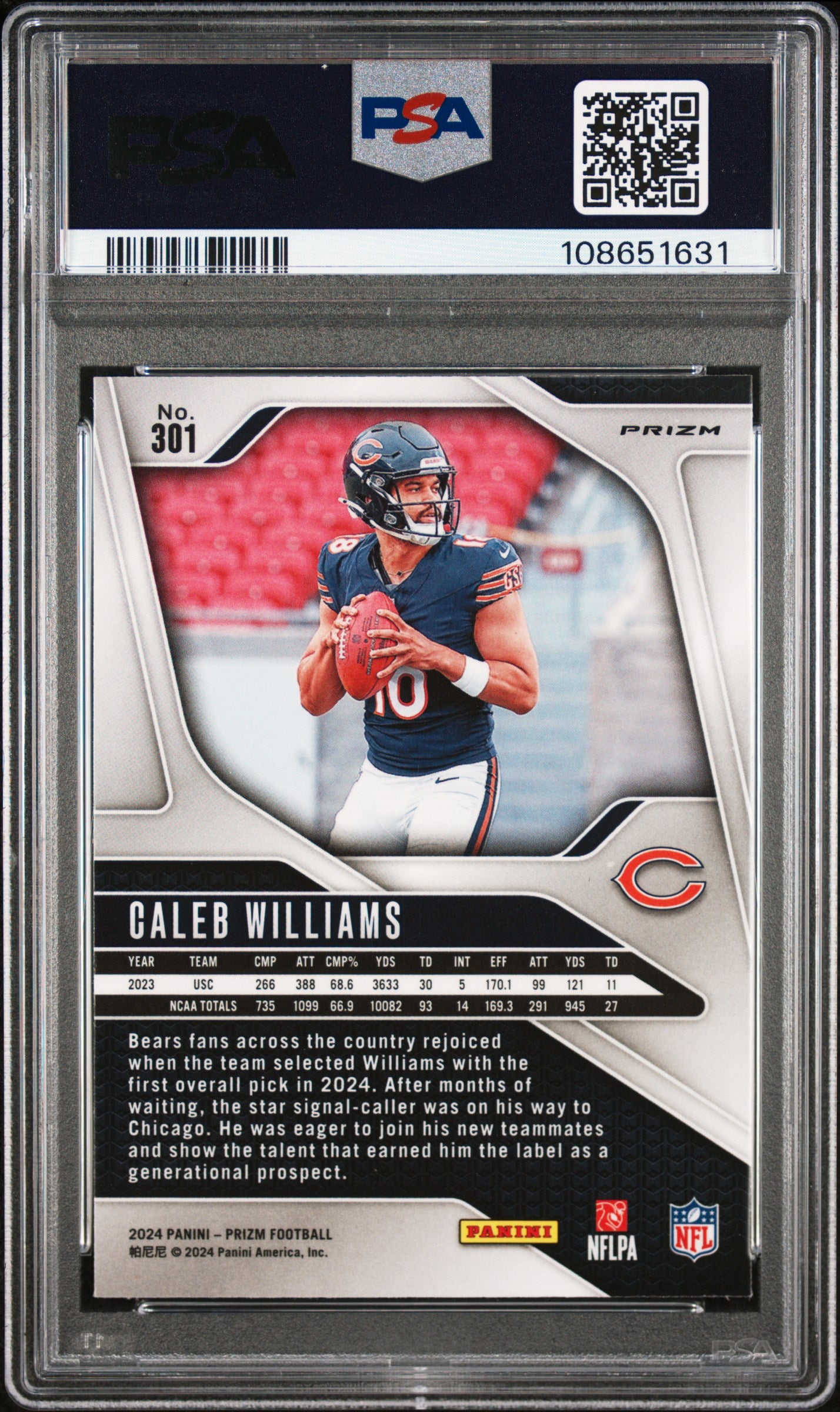 2024 Panini Prizm Caleb Williams Disco Rookie #301 PSA 9 Chicago Bears