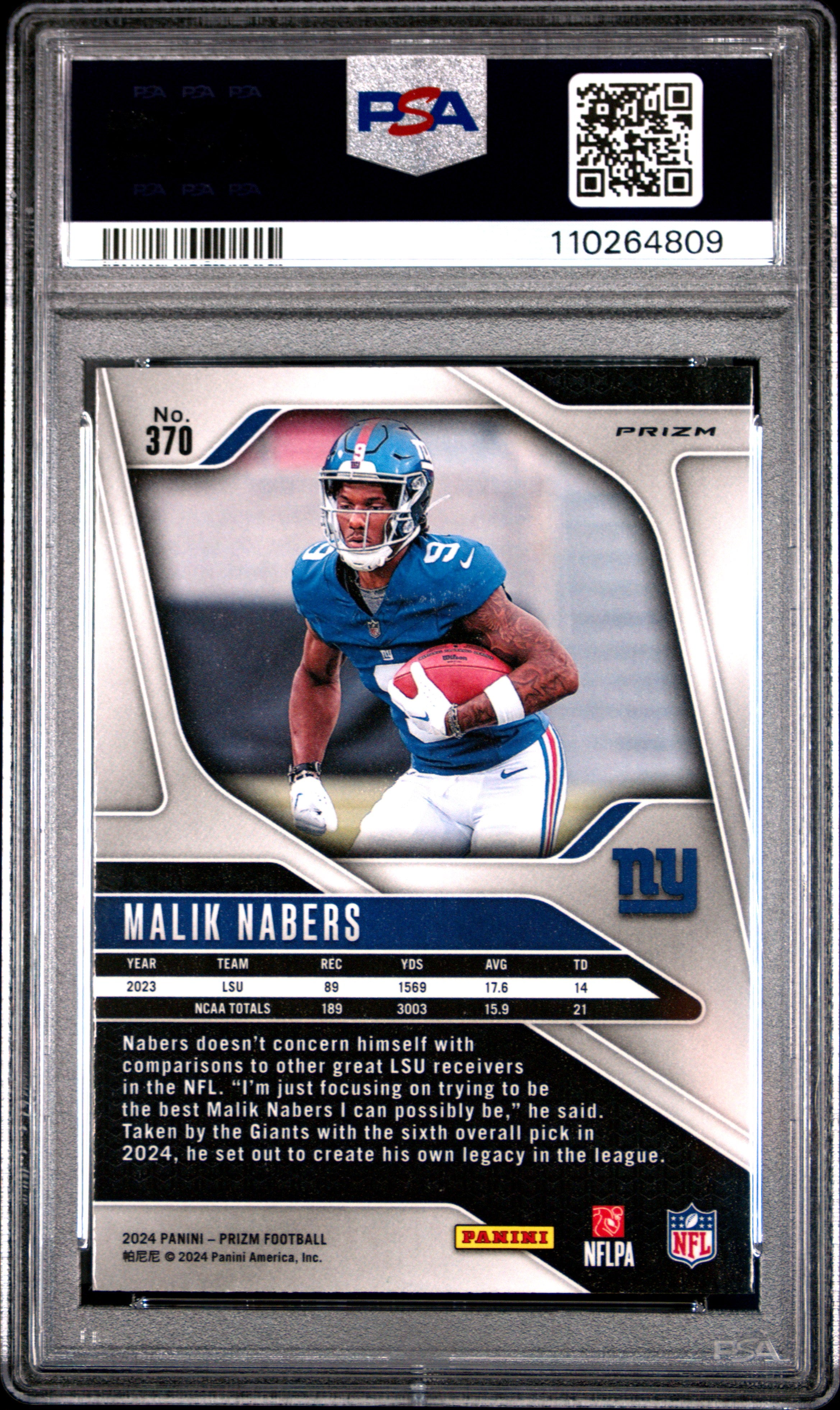 2024 Panini Prizm Malik Nabers Green Wave Rookie #370 PSA 9 New York Giants