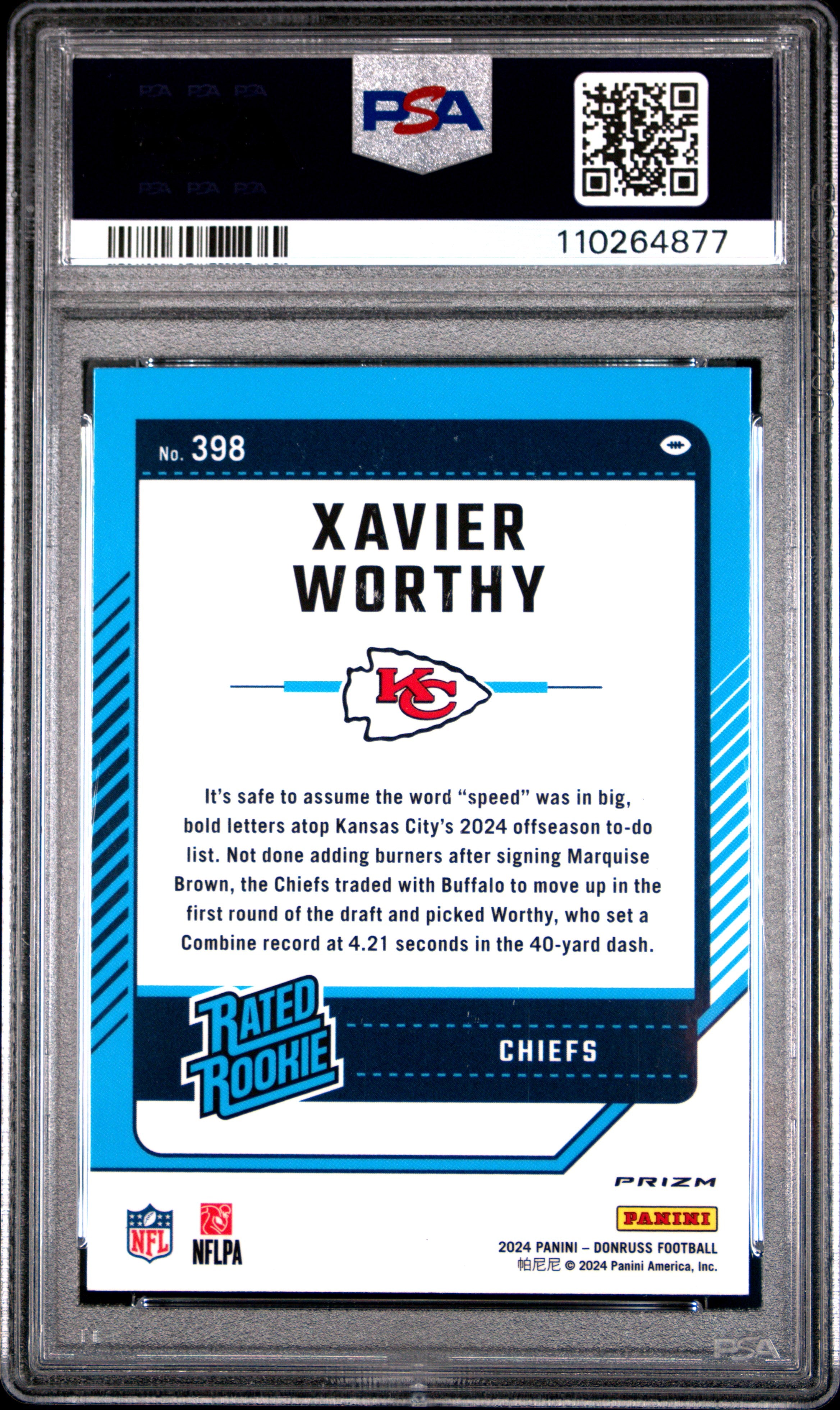 2024 Panini Donruss Xavier Worthy Optic Preview Red Wave Rookie #398 PSA 10