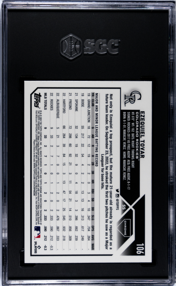 2023 Topps Chrome Logofractor Ezequiel Tovar Rookie #106 SGC 9 Colorado Rockies