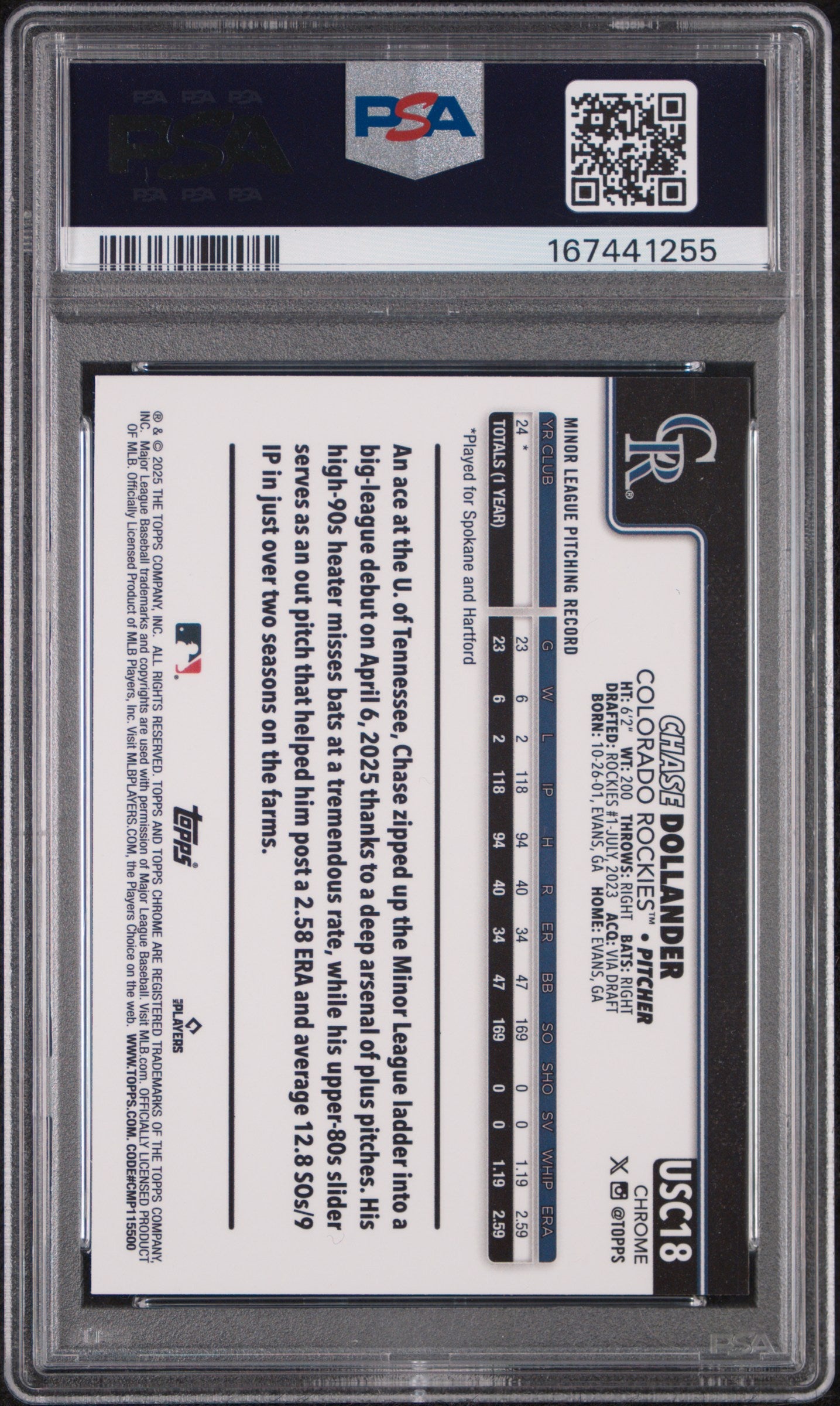 2025 Topps Chrome Update Chase Dollander Green Wave Rookie 09/99 #18 PSA 9