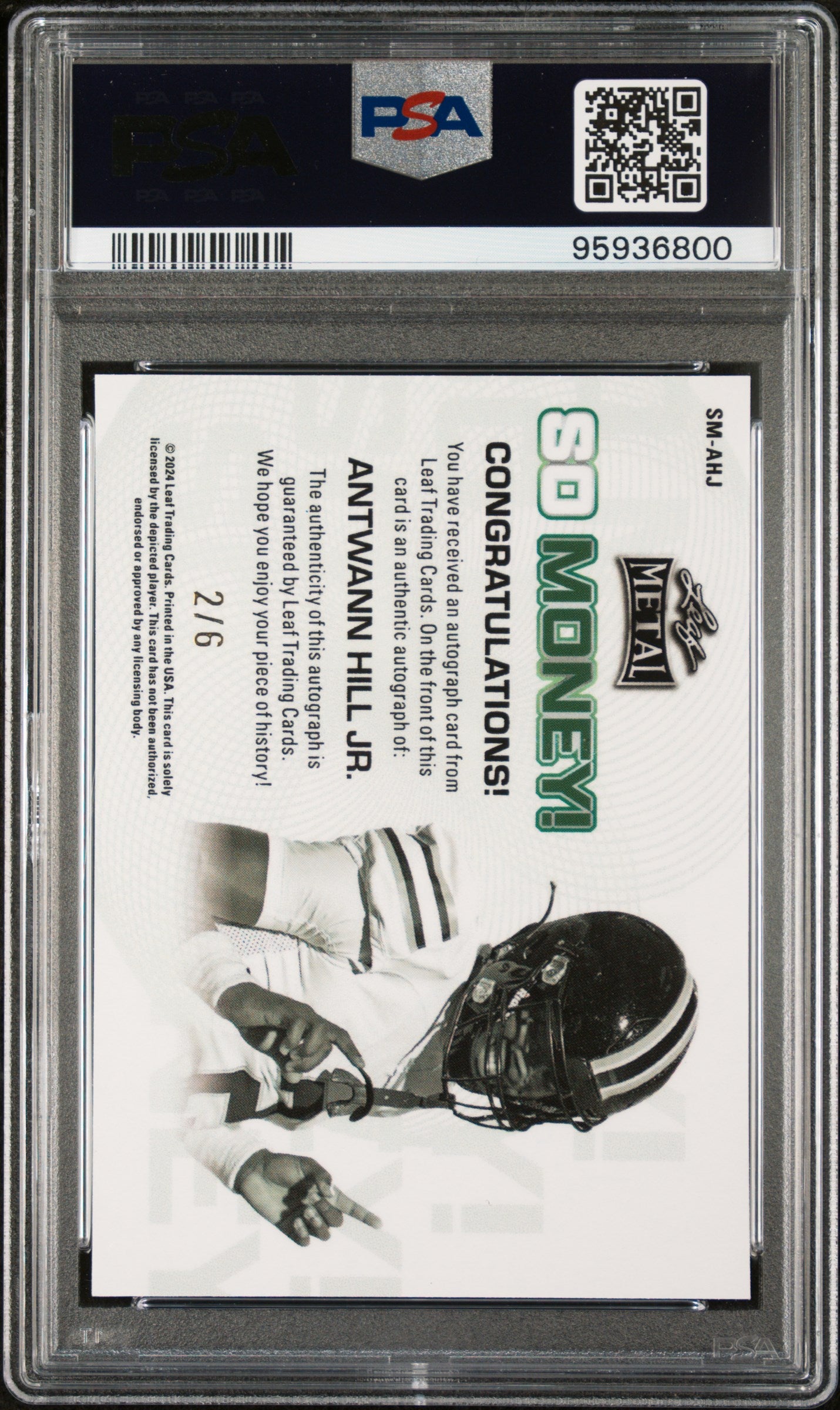 2024 Leaf Metal So Money Autographs Antwann Hill JR. So Money Au Purple PSA 7