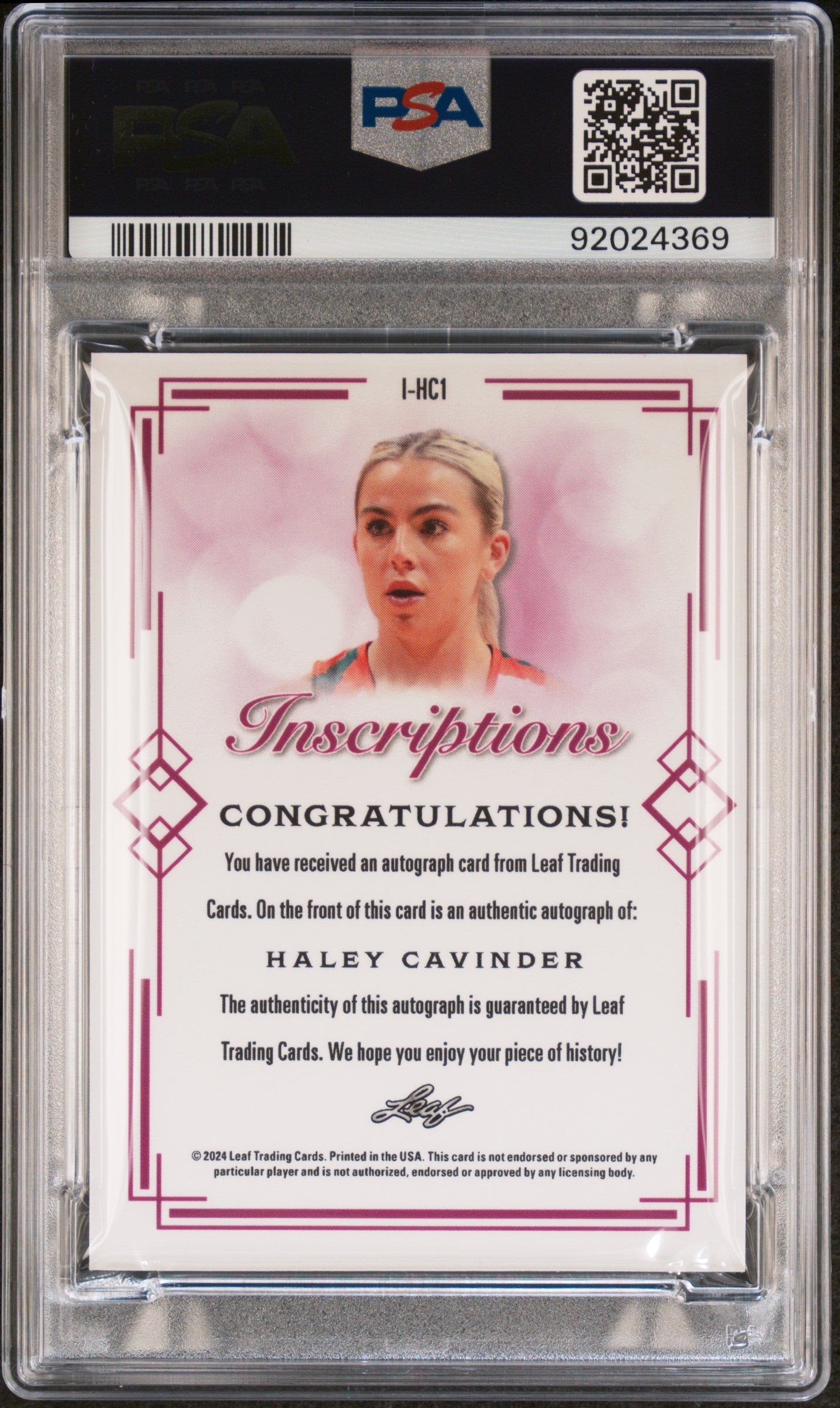 2024 Leaf Web Exclusives Haley Cavinder Inscriptions 94/100 #IHC1 PSA 10