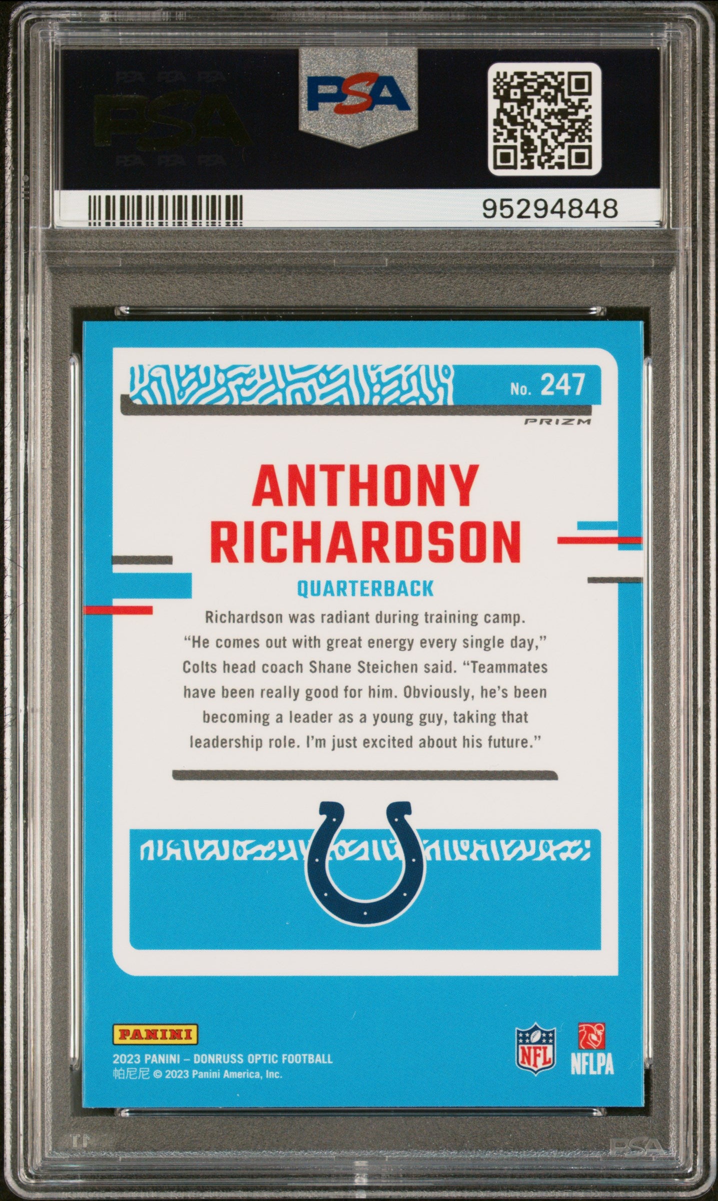 2023 Panini Donruss Optic Anthony Richardson Green Velocity #247 PSA 10