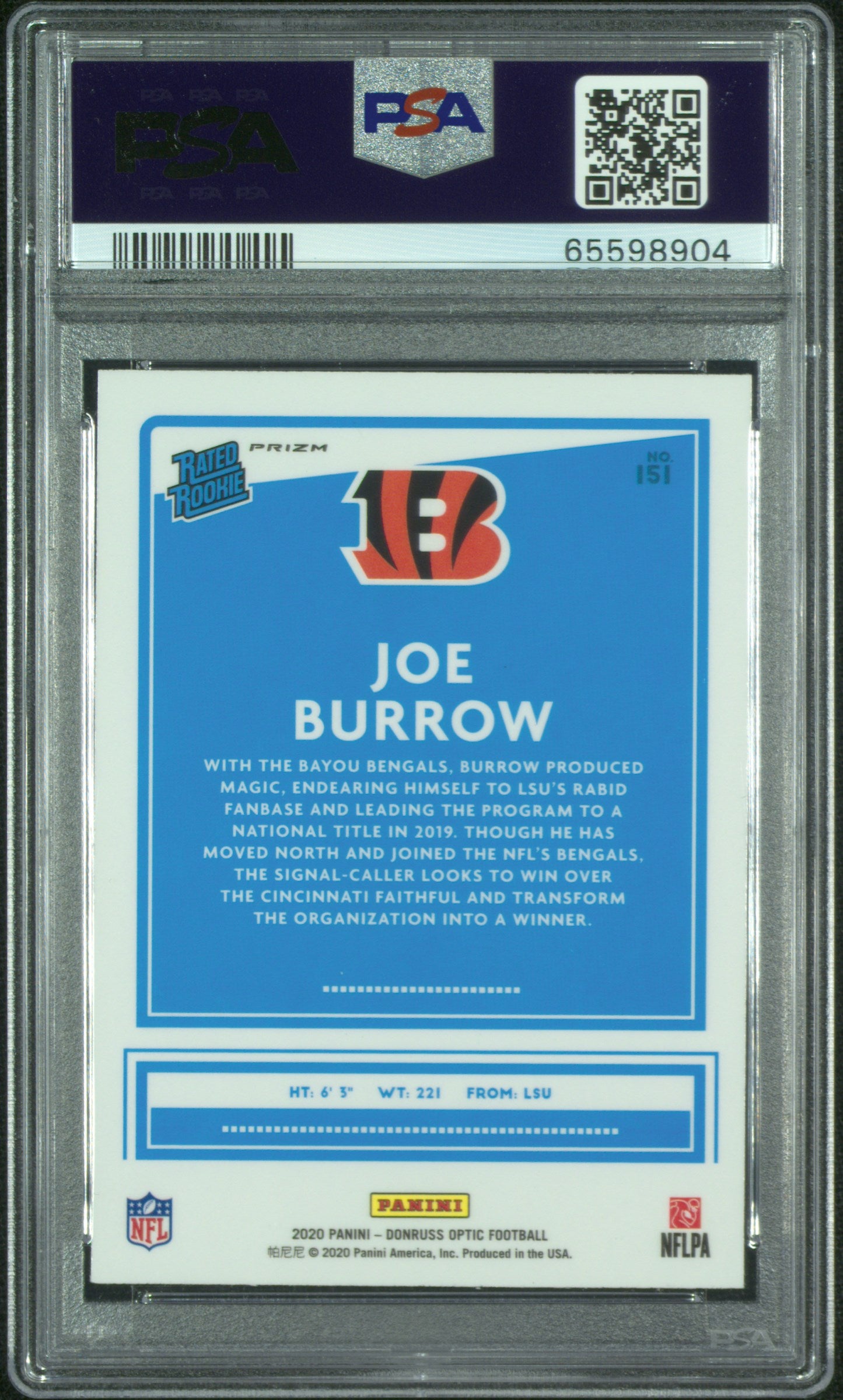 2020 Panini Donruss Optic Joe Burrow Holo #151 PSA 9