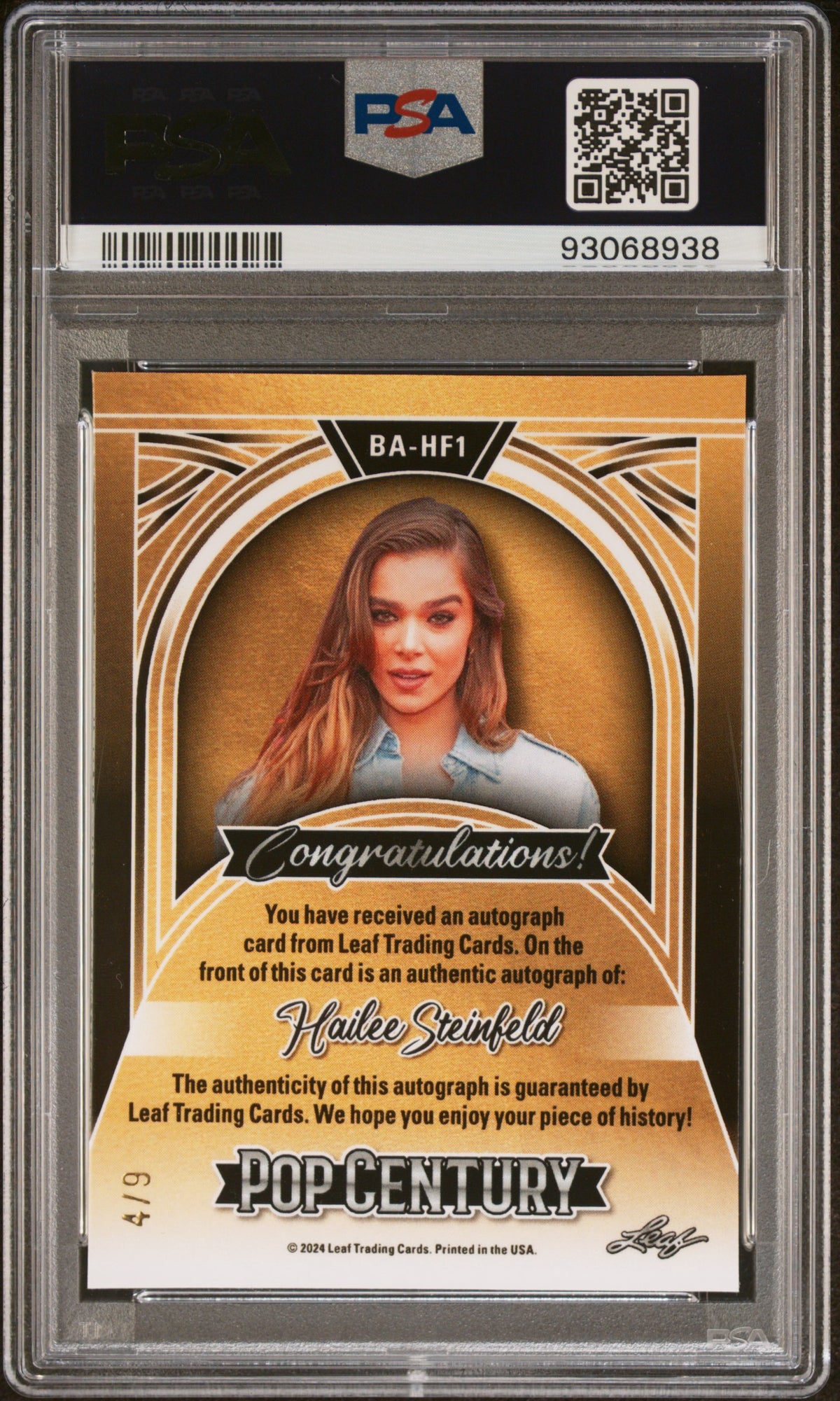2024 Leaf Metal Pop Century Autographs Hailee Steinfeld #BAHF1 PSA 9