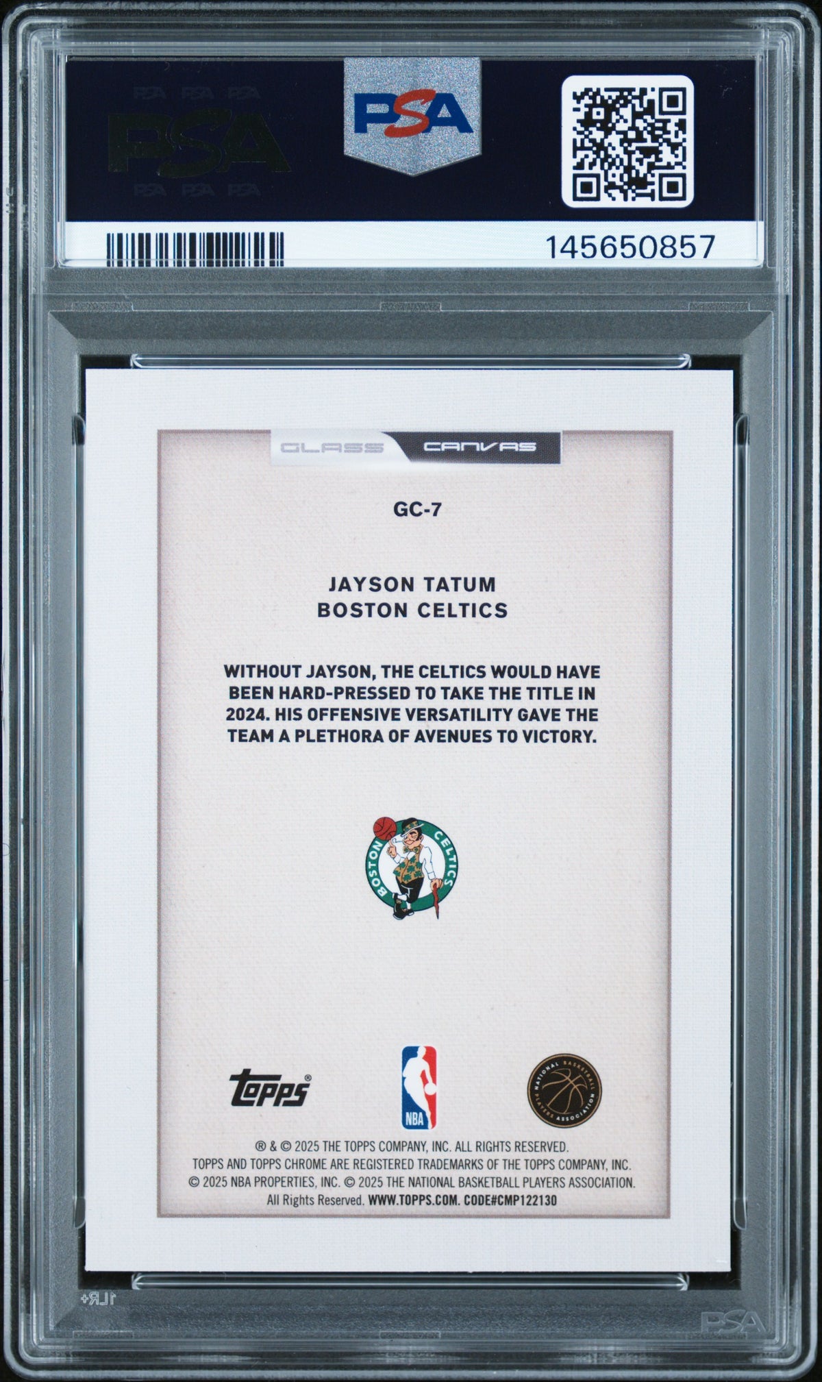 2025 Topps Chrome Glass Canvas Jayson Tatum #GC-7 PSA 9