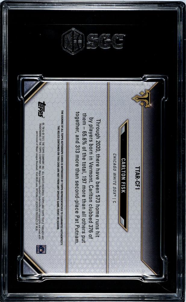 2021 Topps Triple Threads Carlton Fisk Autograph Relic #TTAR-CF1 SGC 10