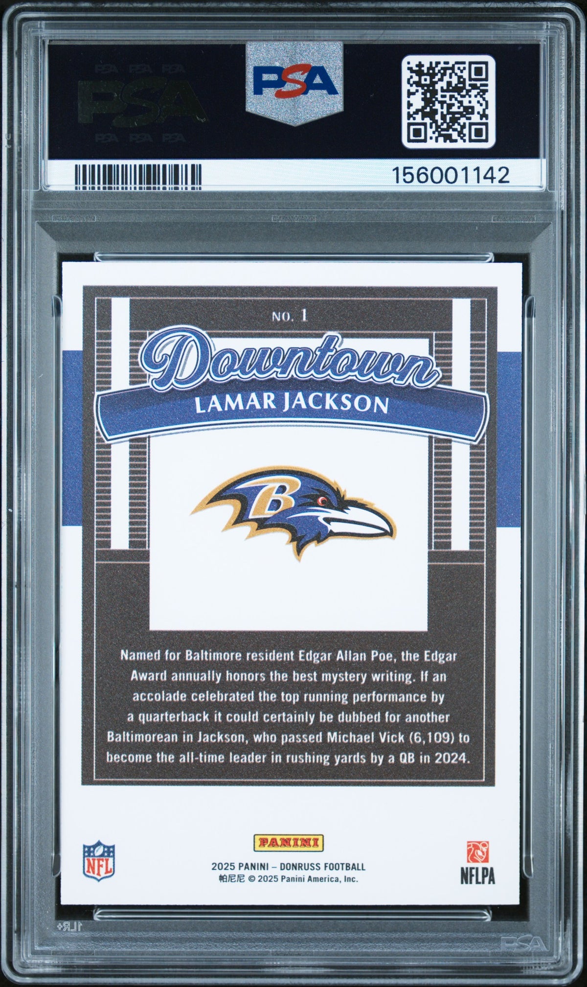 2025 Panini Donruss Downtown Lamar Jackson #1 PSA 10