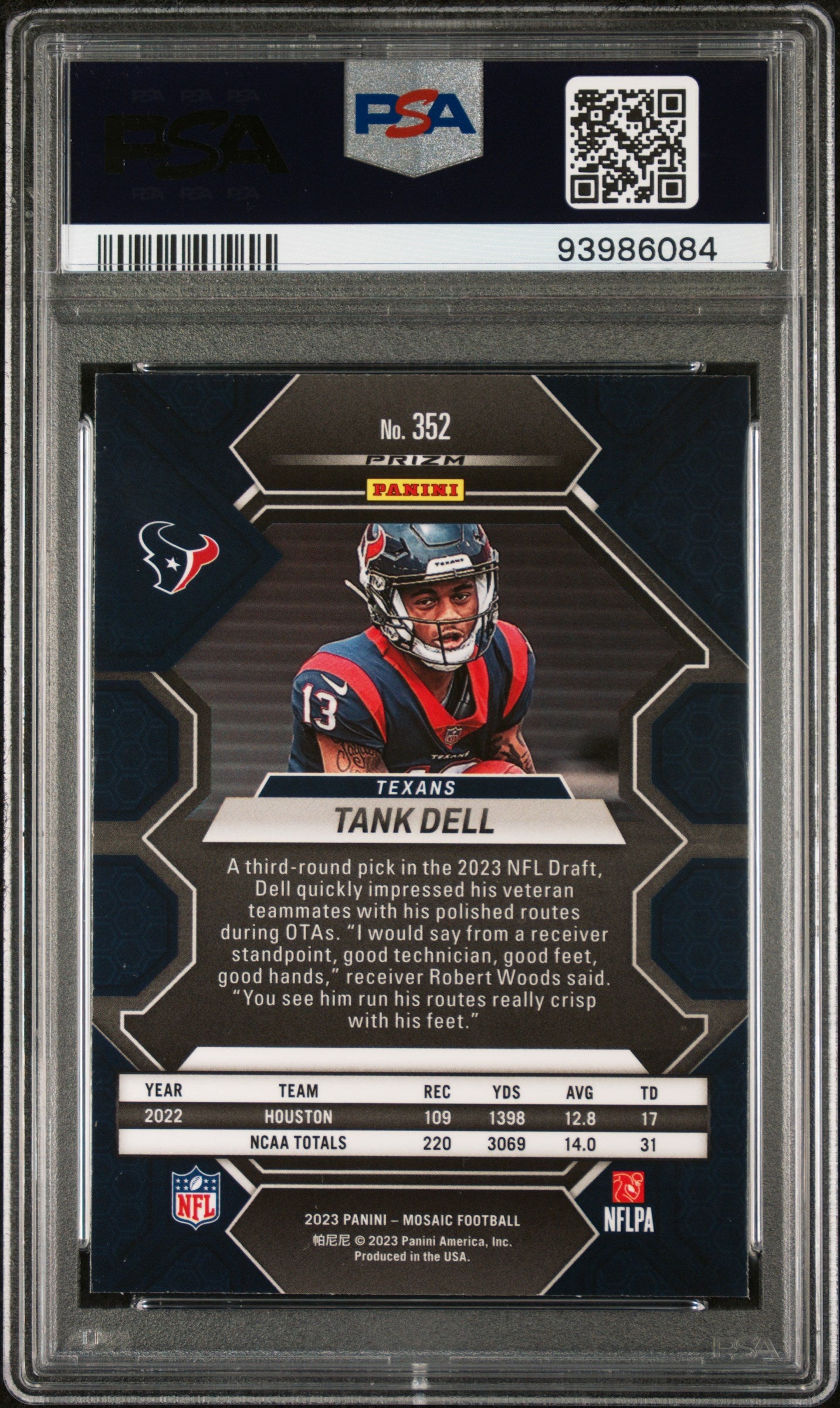 2023 Panini Mosaic Tank Dell Reactive Yellow Rookie #352 PSA 10 GEM MINT Texans
