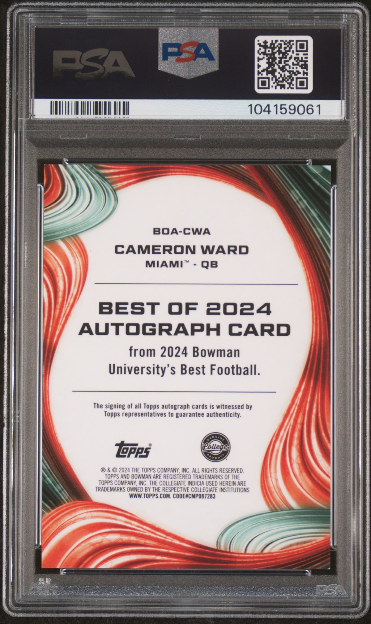 2024 Bowman Best University Best Of 2024 Autographs Cameron Ward #CWA PSA 10