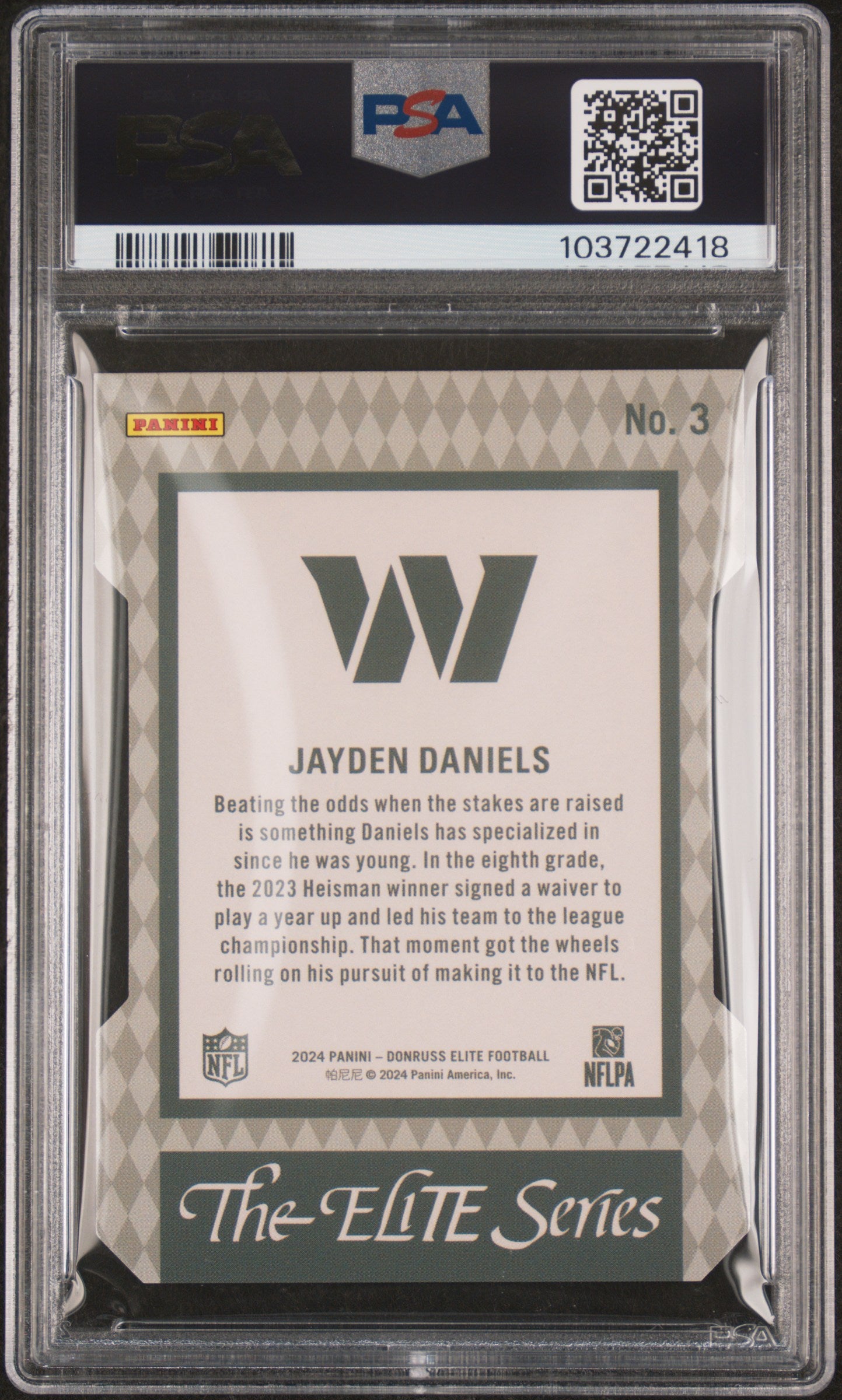 2024 Donruss Elite 1992 Elite Rookies Jayden Daniels '92 Aspirations 93/99 PSA 9