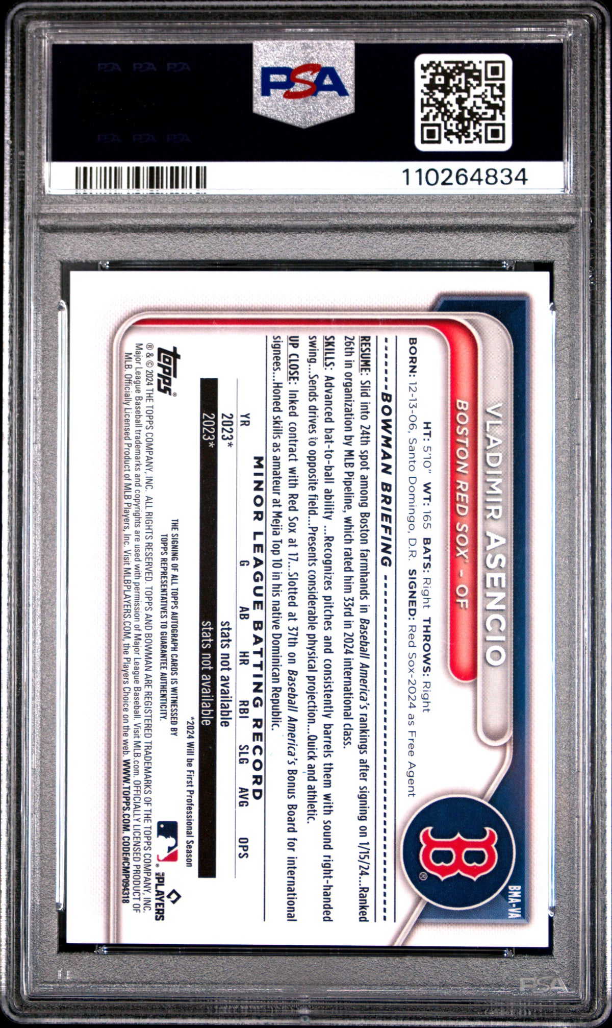 2024 Bowman Mega Box Chrome Auto Vladimir Asencio Yellow Ref 54/75 #VA PSA 10