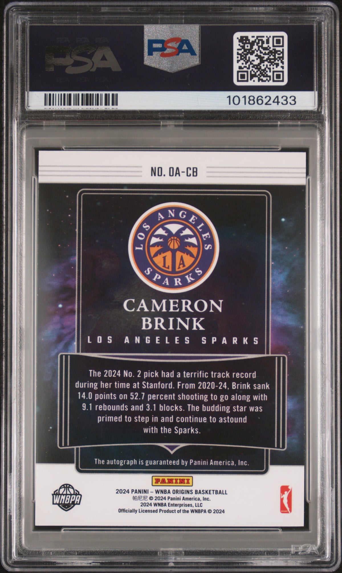 2024 Panini Origins WNBA Origins Autographs Cameron Brink Red #OACB PSA 8