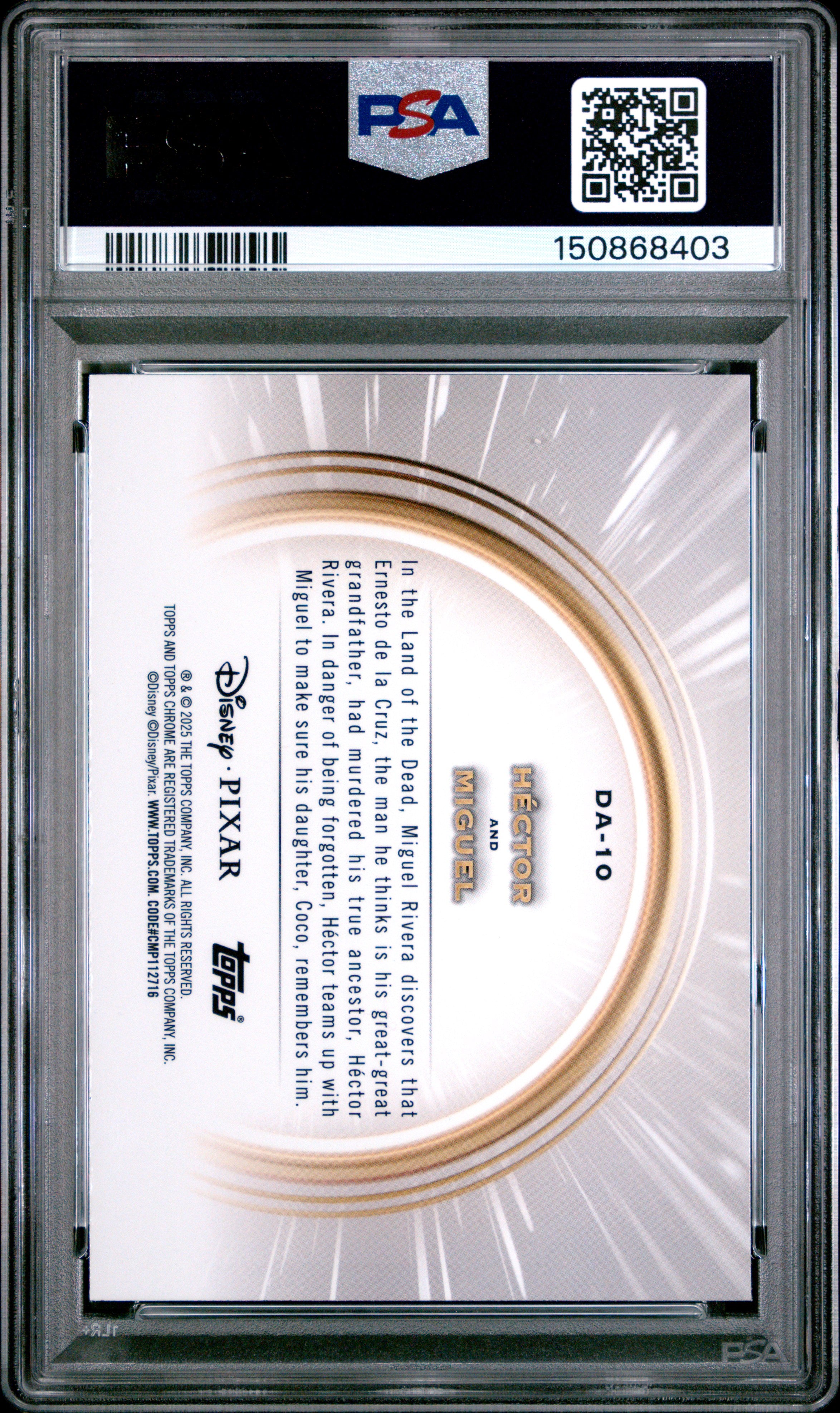 2025 Topps Pixar Gold Golden Double Acts Miguel Hector #DA-10 PSA 10