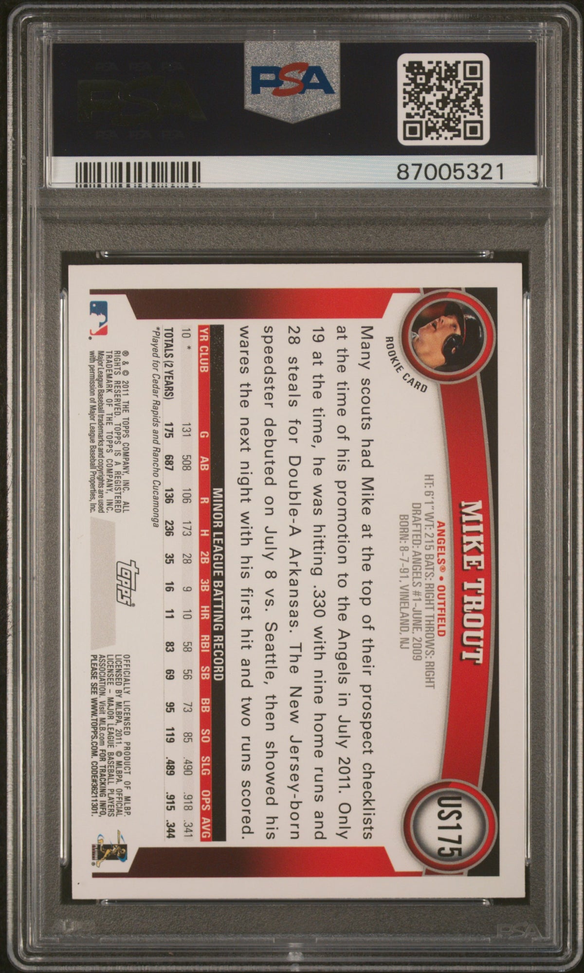 2011 Topps Update Mike Trout #US175 PSA 9