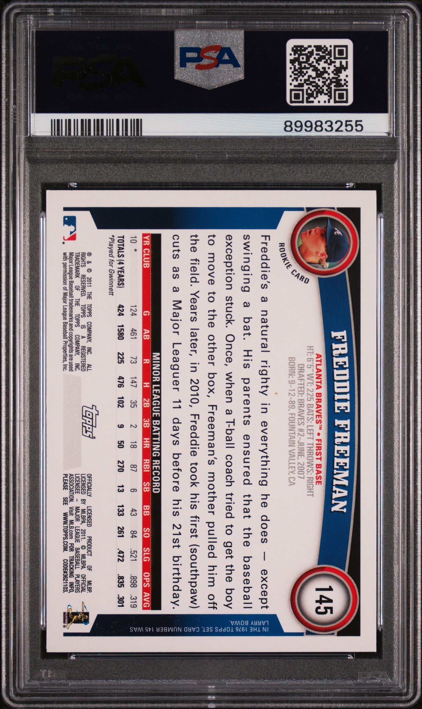2011 Topps Freddie Freeman #145 PSA 10