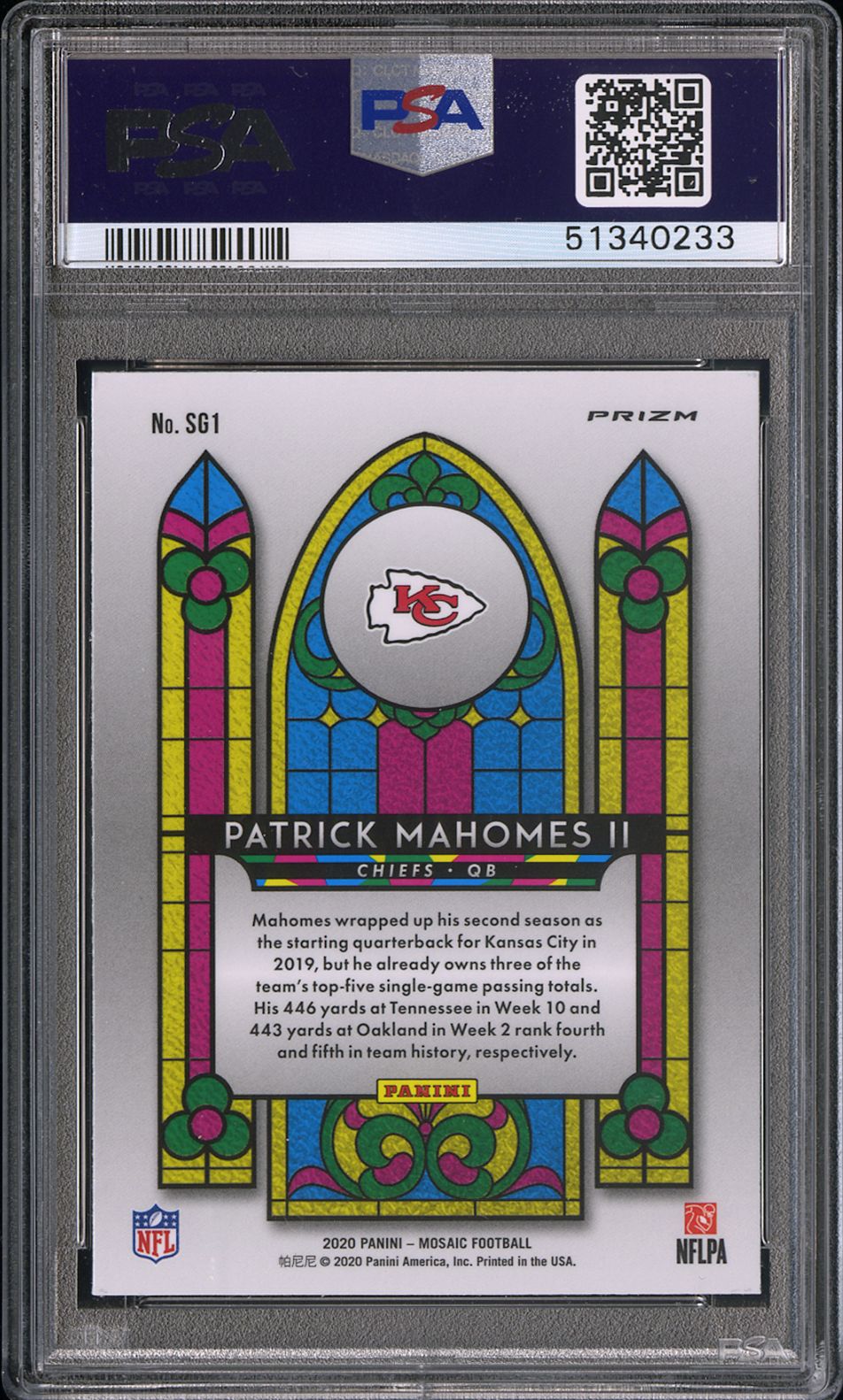 2020 Panini Mosaic Stained Glass Patrick Mahomes II #SG1 PSA 9