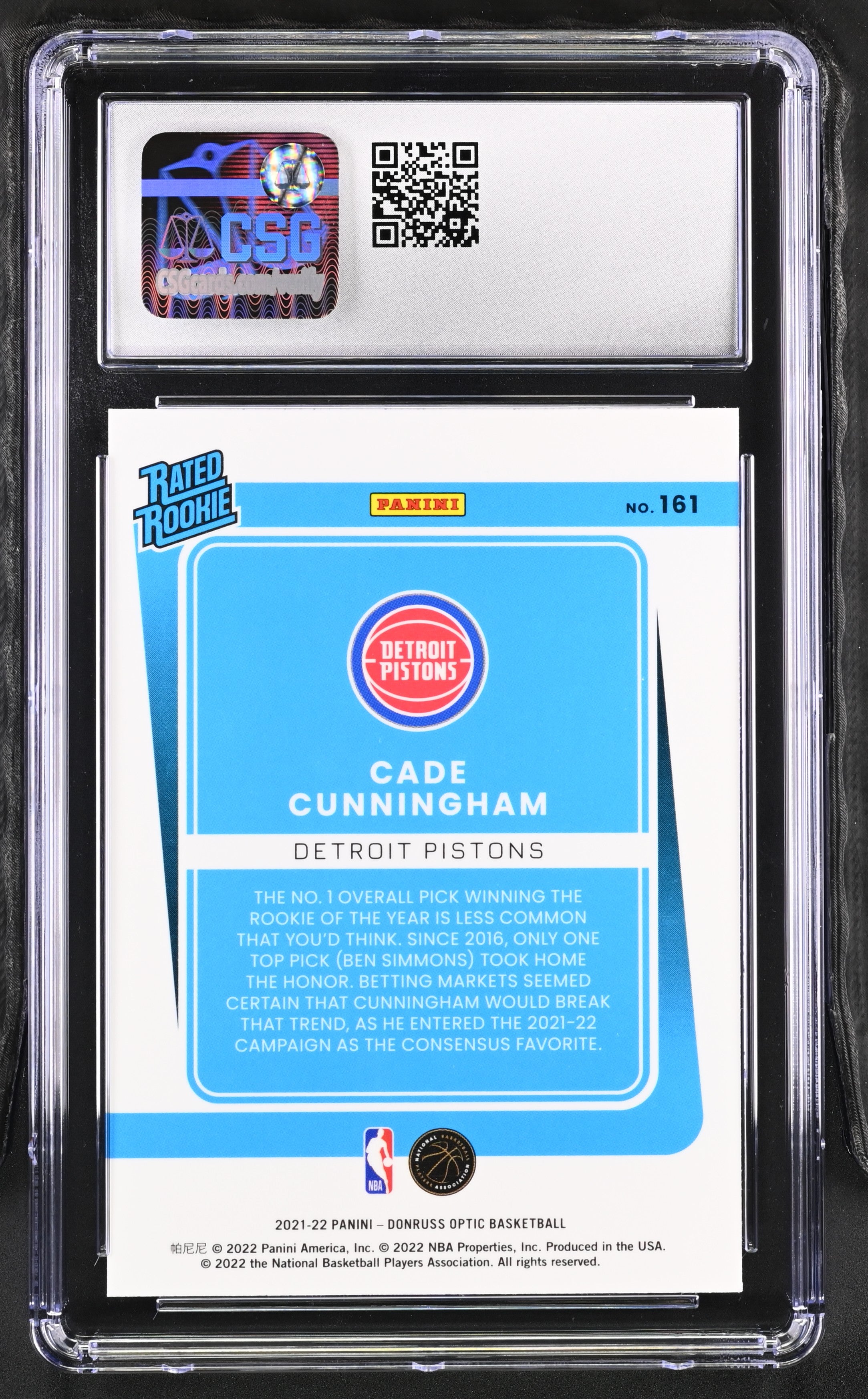 2021-22 Donruss Optic Cade Cunningham Rookie #161 CGC 9.5 MINT+ Detroit Pistons