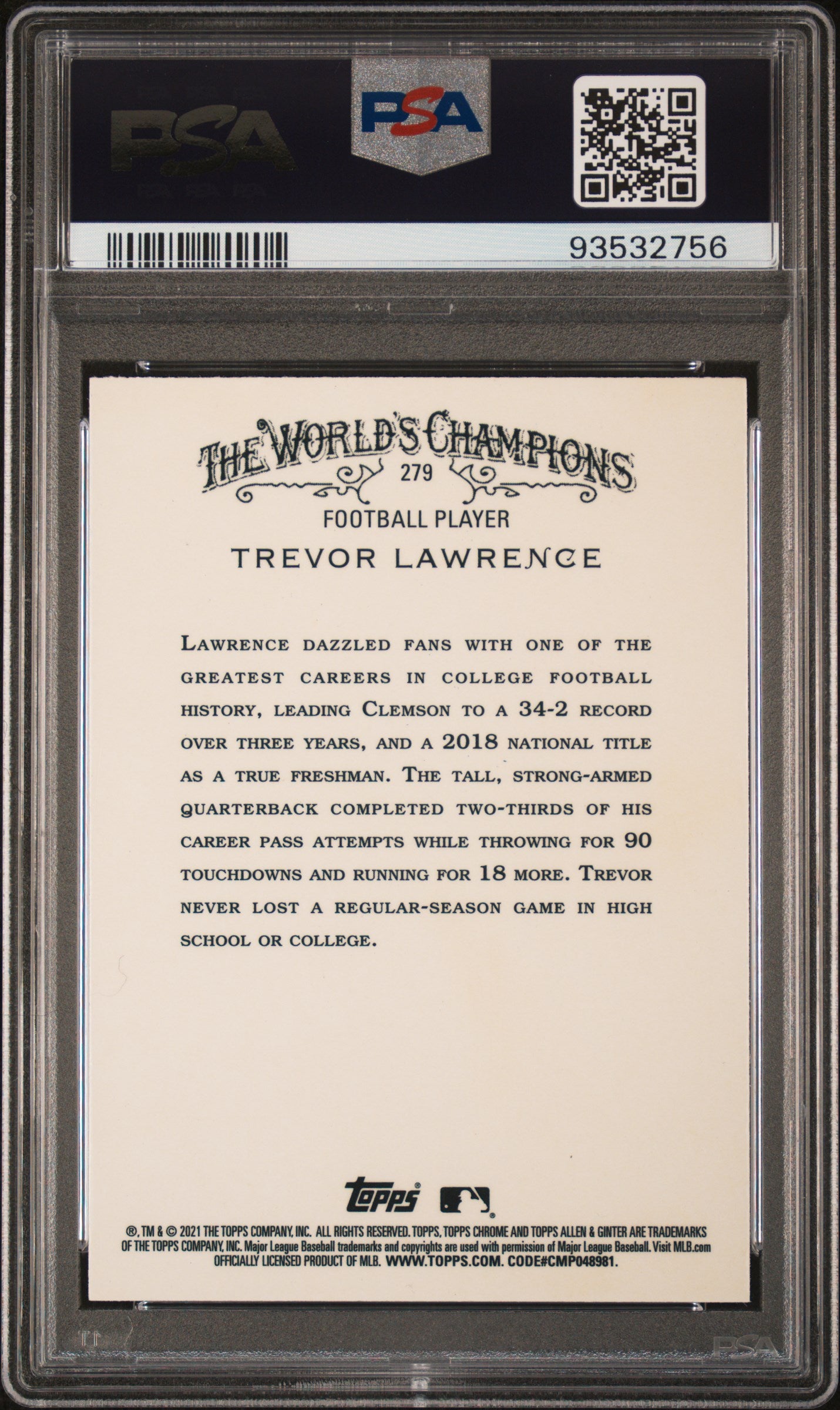 2021 Topps Allen & Ginter Chrome Trevor Lawrence Refractor #279 PSA 10 Jaguars