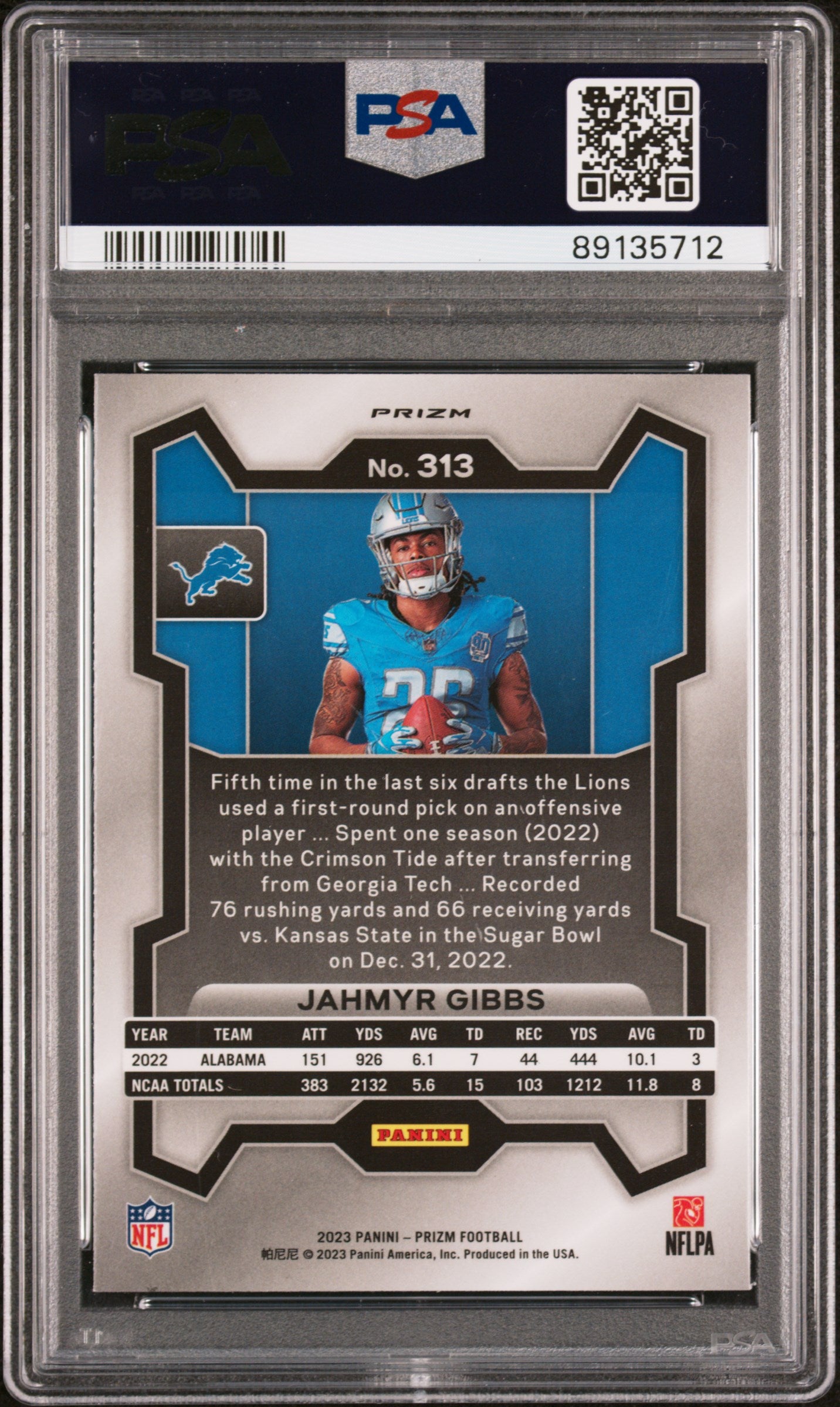 2023 Panini Prizm Jahmyr Gibbs Variation No Huddle #313 PSA 10