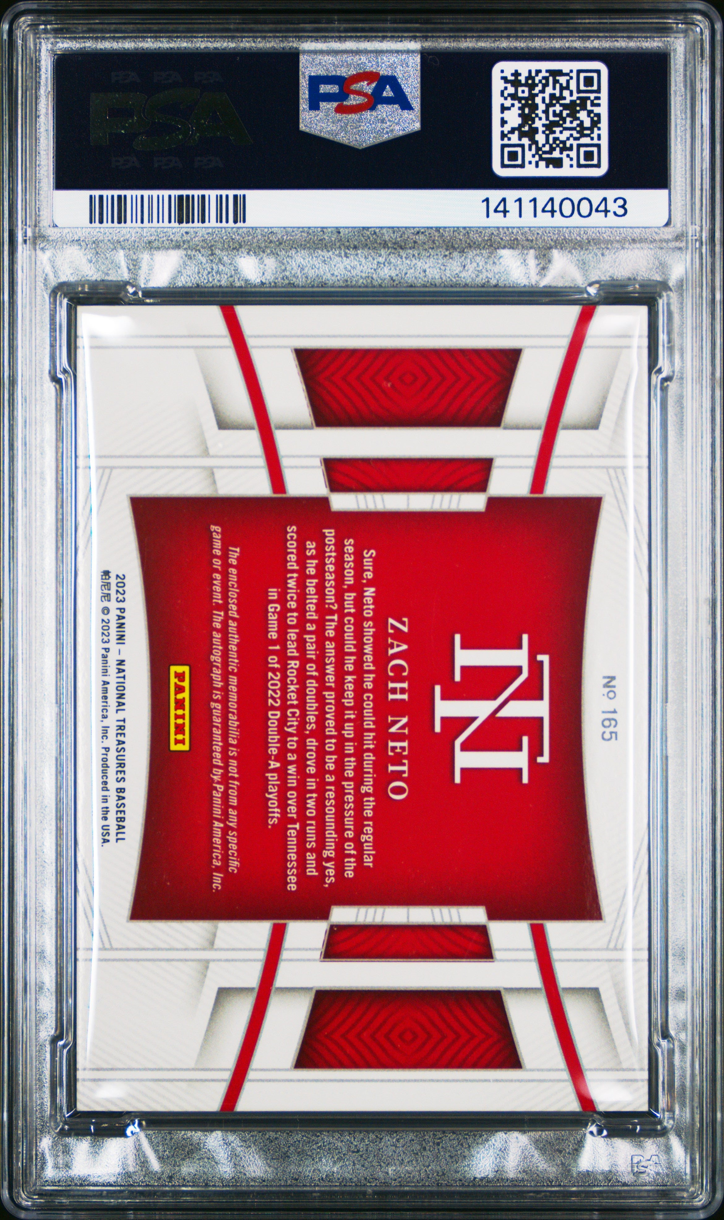 2023 Panini National Treasures Zach Neto Material Signature Gold 18/49 PSA 9
