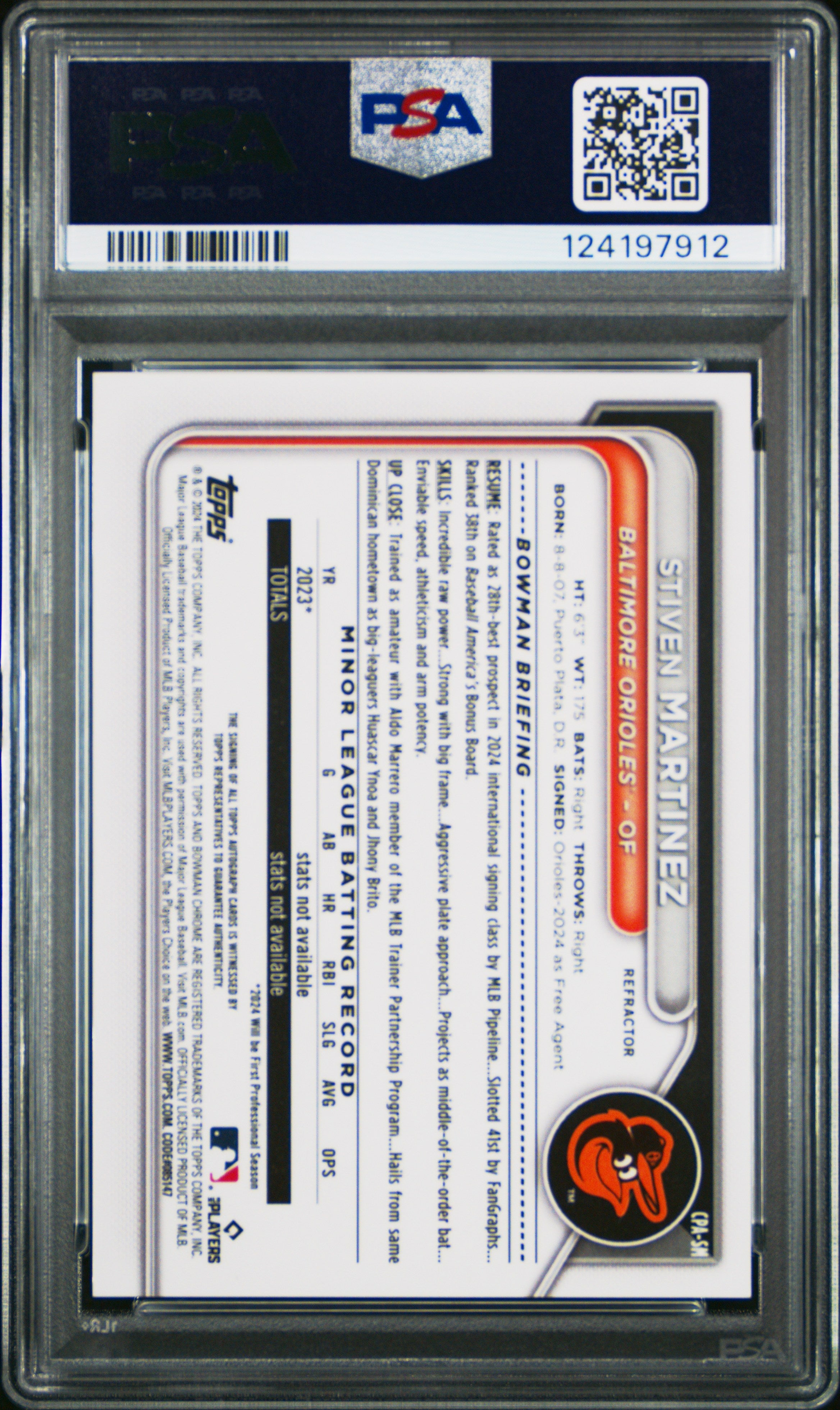 2024 Bowman Chrome Prospect Autographs Stiven Martinez 031/499 #CPASM PSA 9
