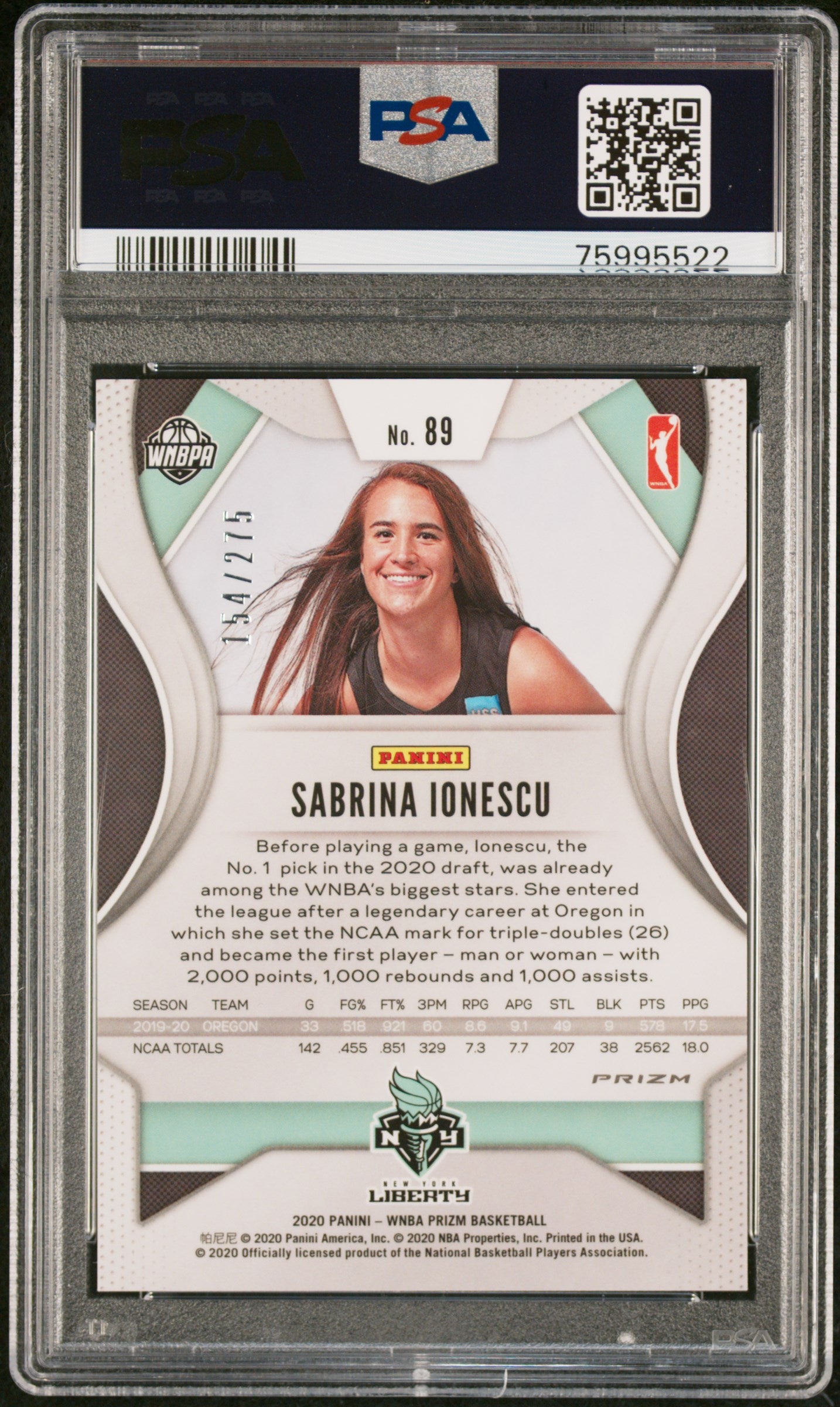2020 Panini Prizm WNBA Sabrina Ionescu Red #89 PSA 9