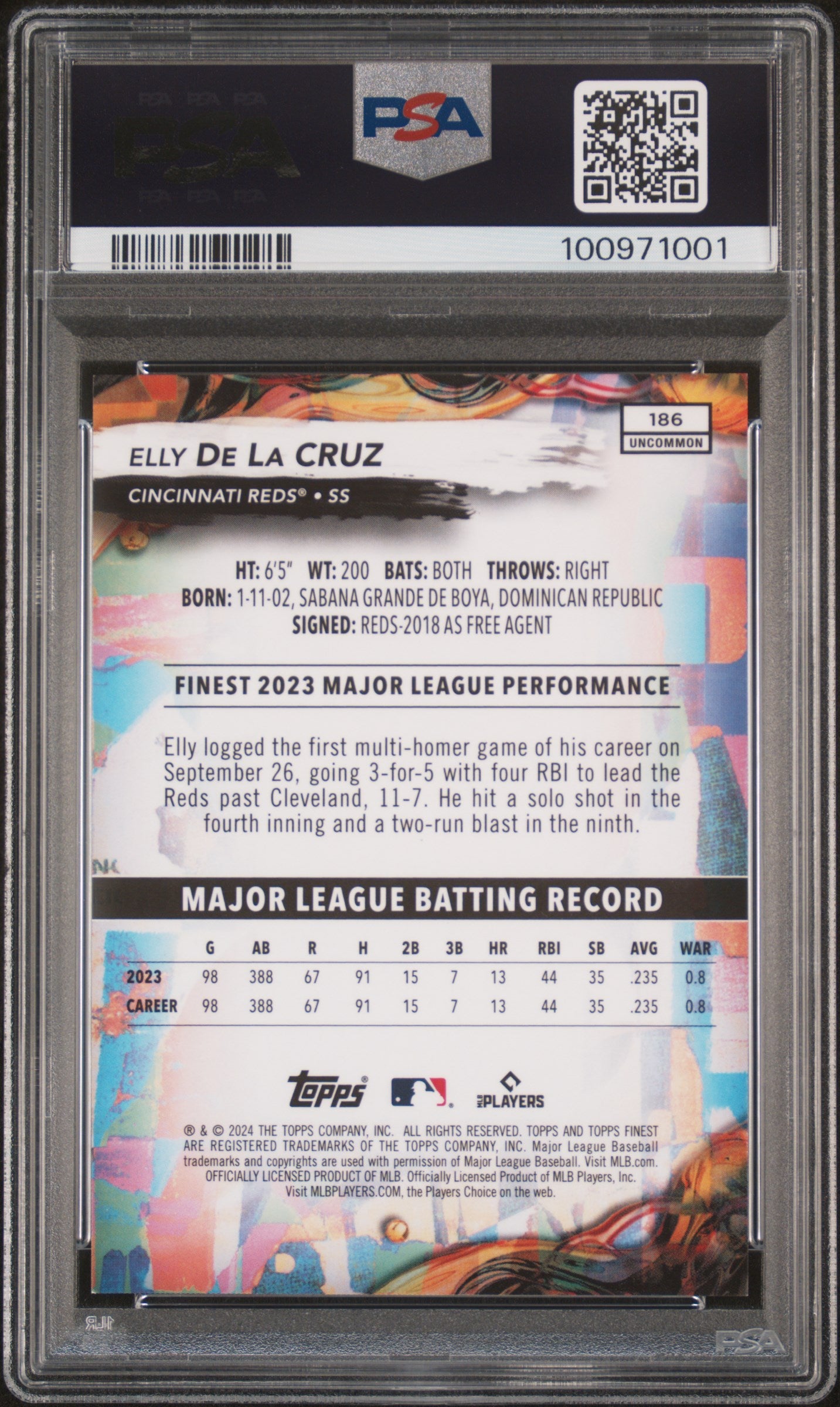 2024 Topps Finest Elly De La Cruz Blue Checkerboard Ref 48/75 #186 PSA 9