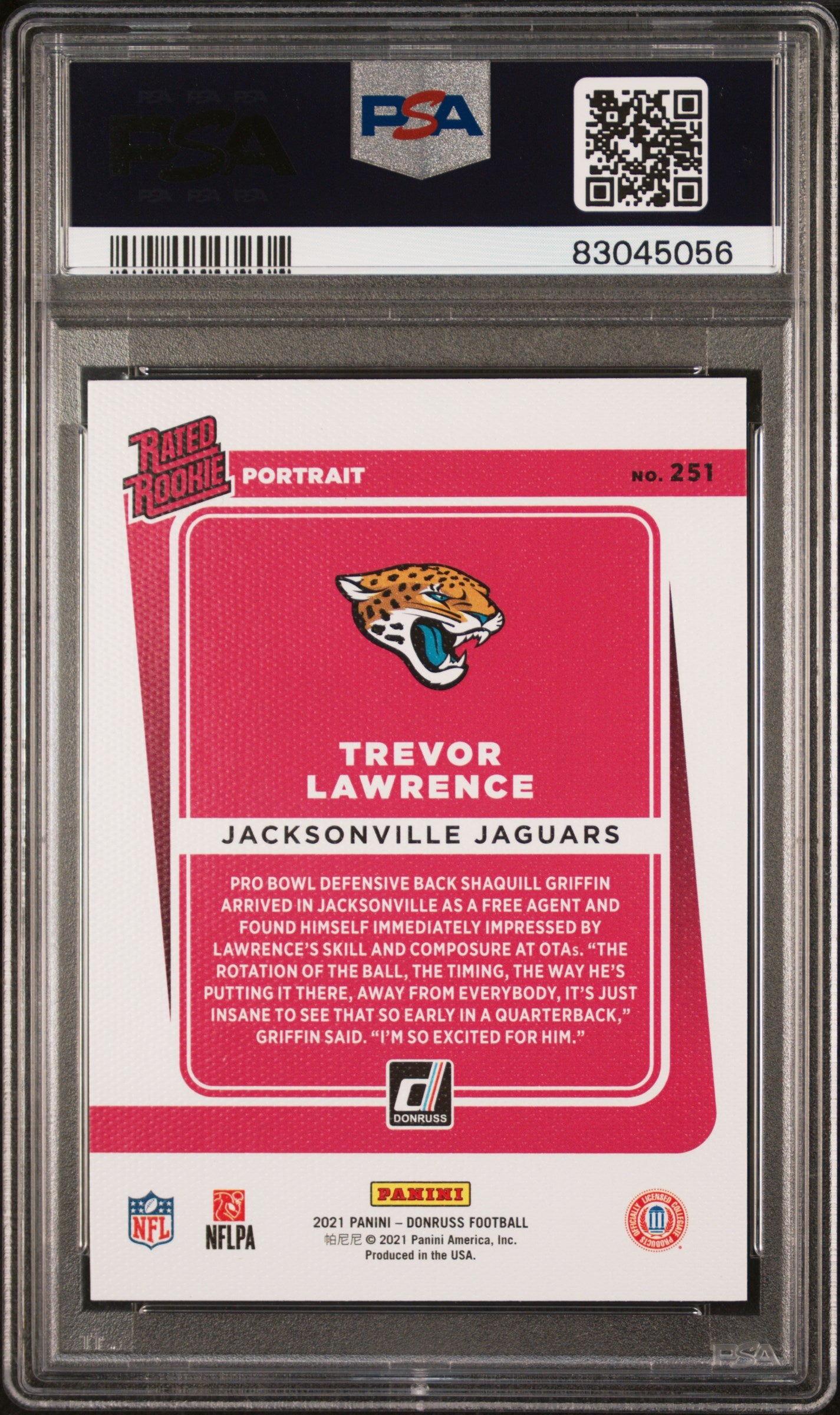 2021 Donruss Trevor Lawrence Portrait Rookie #251 PSA 9 Jacksonville Jaguars