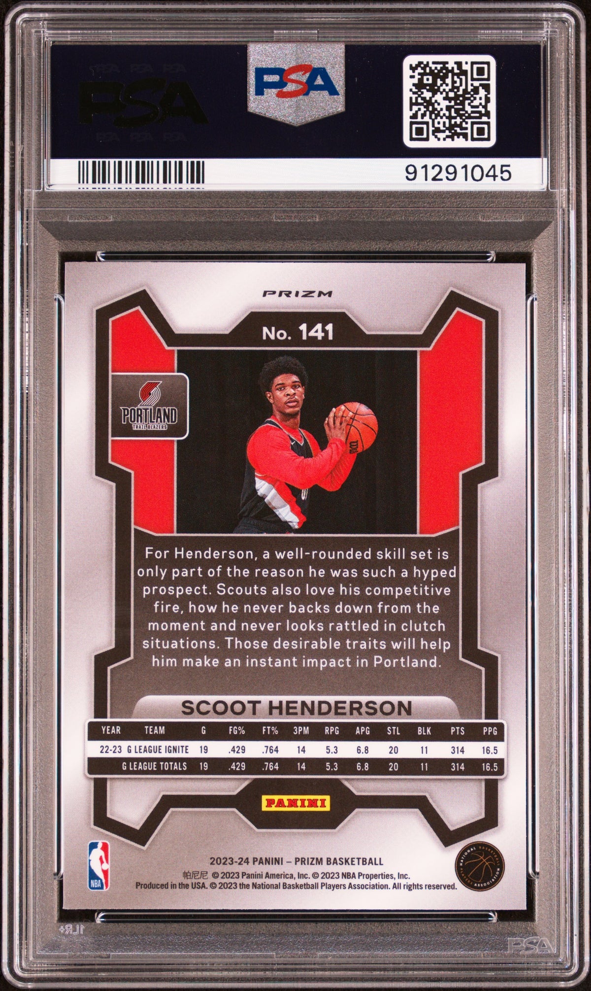 2023 Panini Prizm Scoot Henderson Silver #141 PSA 10