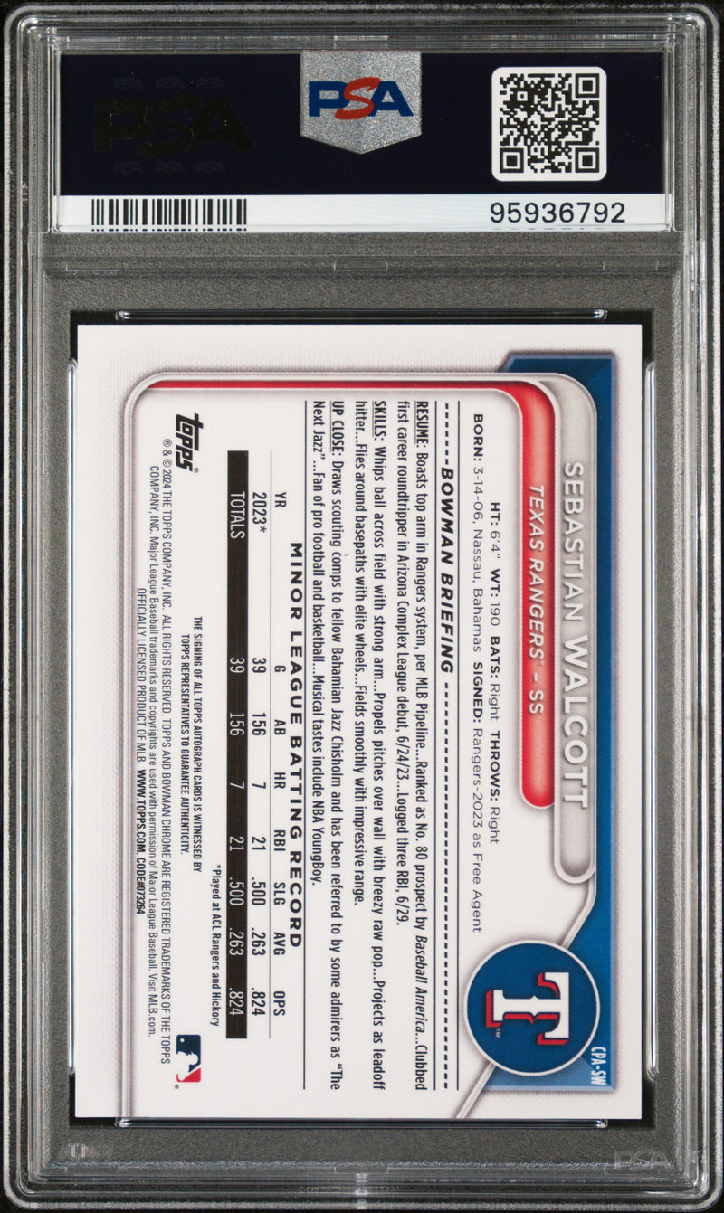 2024 Bowman Chrome Prospect Auto Sebastian Walcott Prspct Hta Choice PSA 10