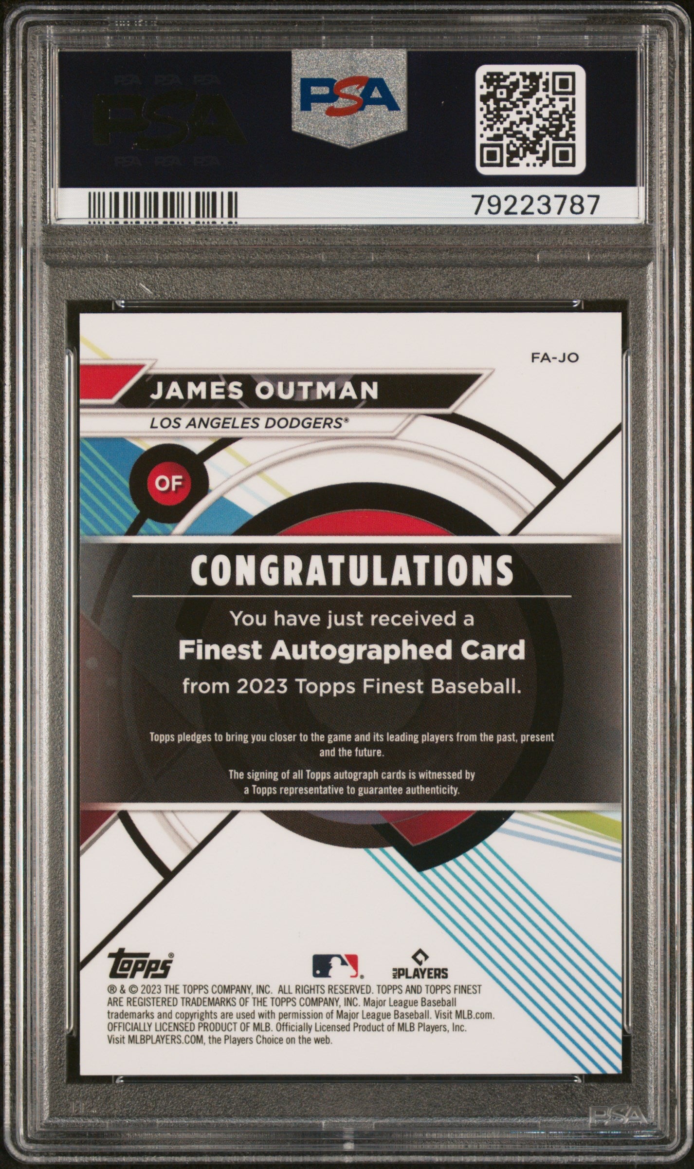 2023 Topps Finest Finest Autographs James Outman Autograph Green Wave #JO PSA 9