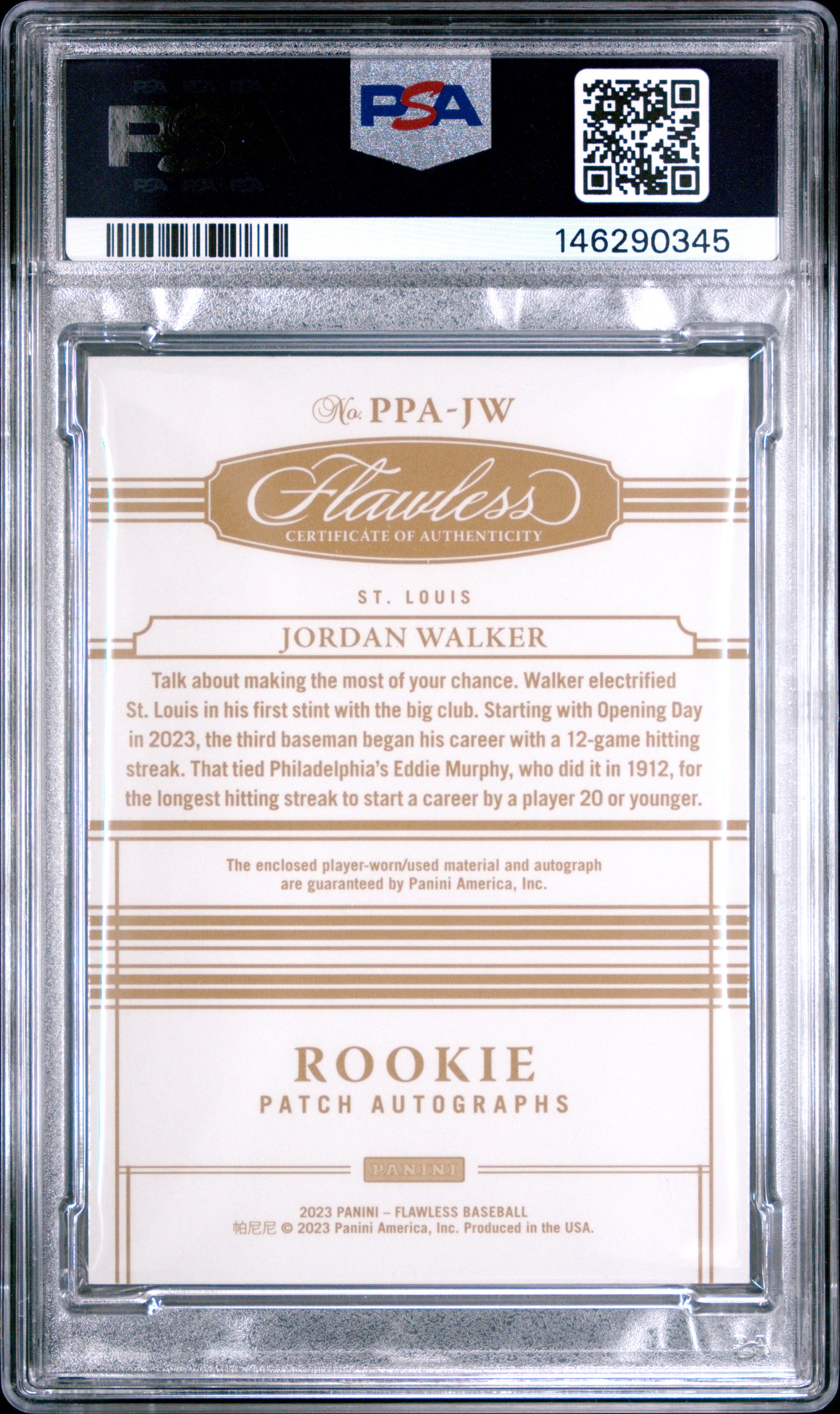 2023 Panini Flawless Rookie Patch Autographs Jordan Walker Ruby 11/20 PSA 9