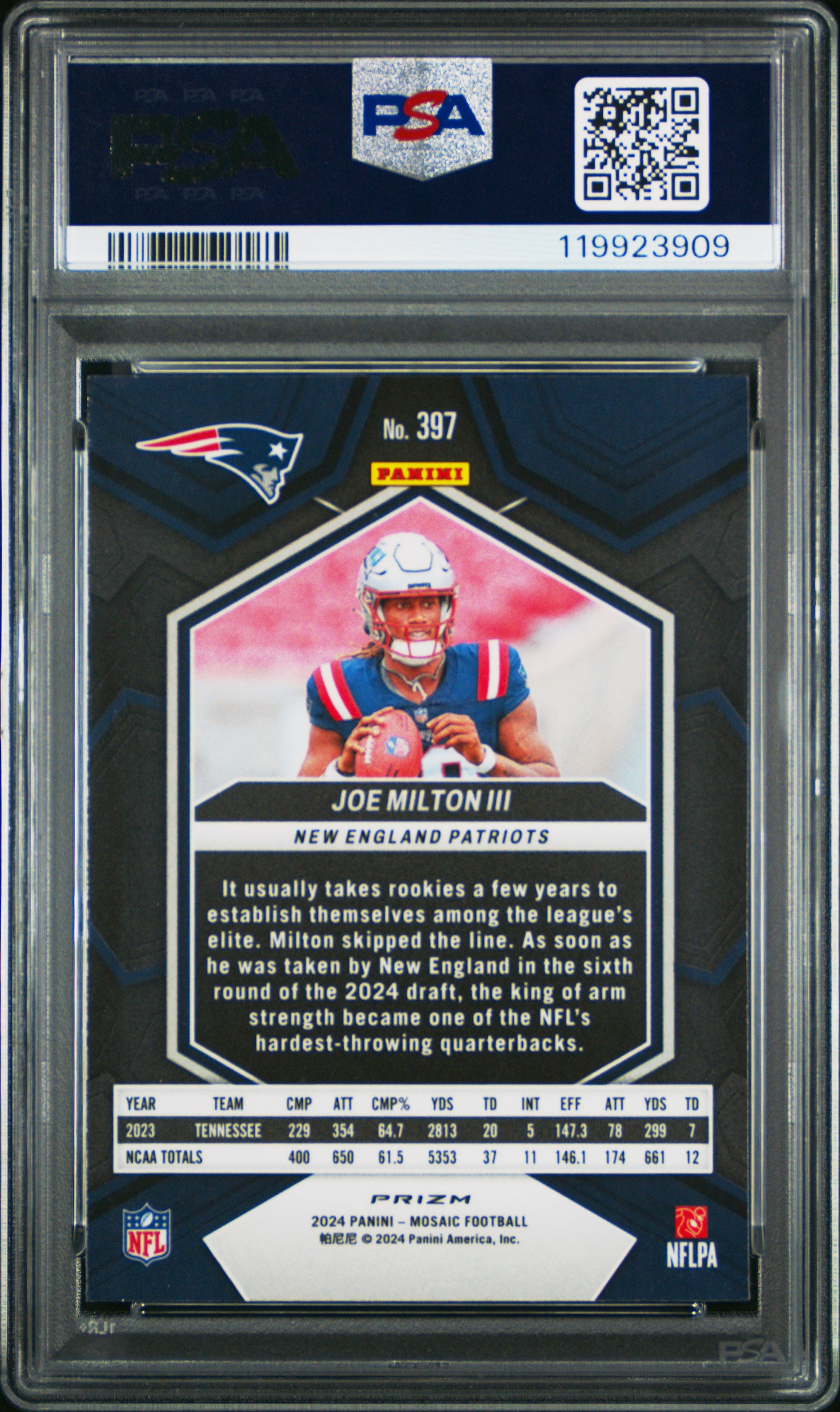 2024 Panini Mosaic Joe Milton III Genesis #397 PSA 10