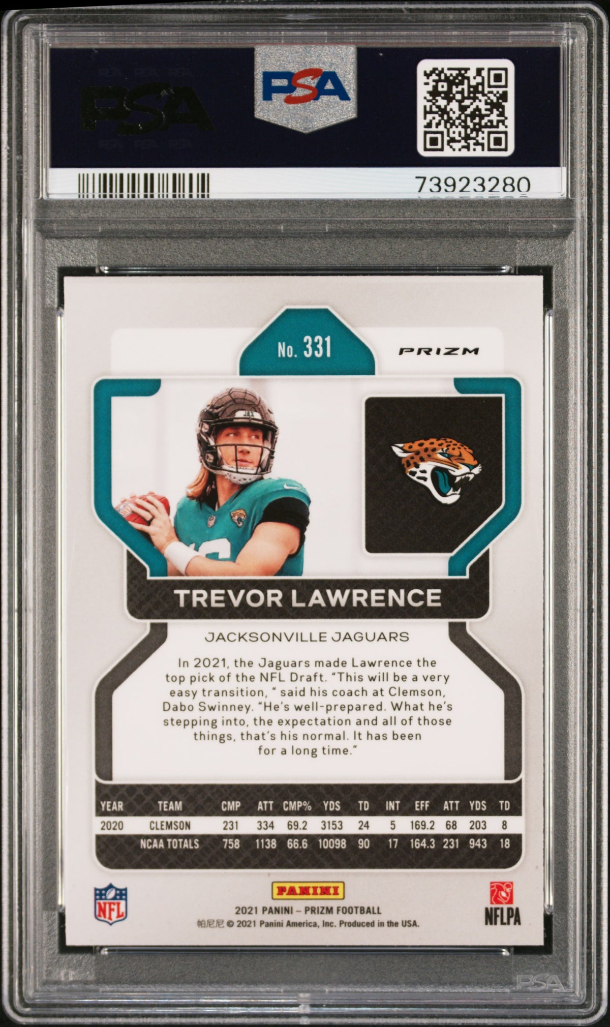 2021 Prizm Trevor Lawrence Holo Silver Prizm Rookie #331 PSA 9 Jaguars