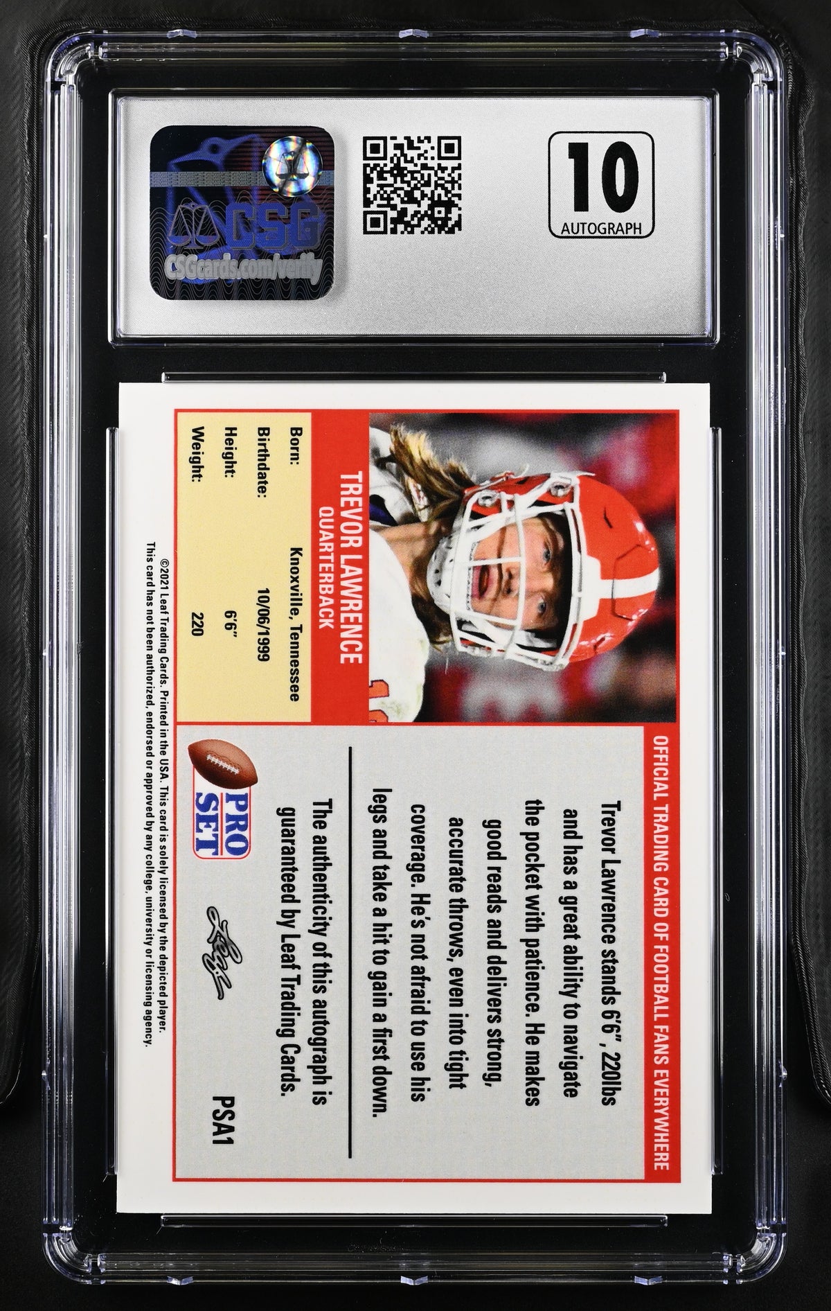 2021 Leaf Pro Set Trevor Lawrence Rookie 57/99 Autographs CGC 10 AUTO 10