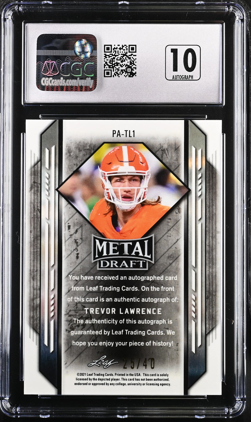 2021 Leaf Metal Draft Trevor Lawrence Blue Marble 25/40 Rookie Auto CGC 10